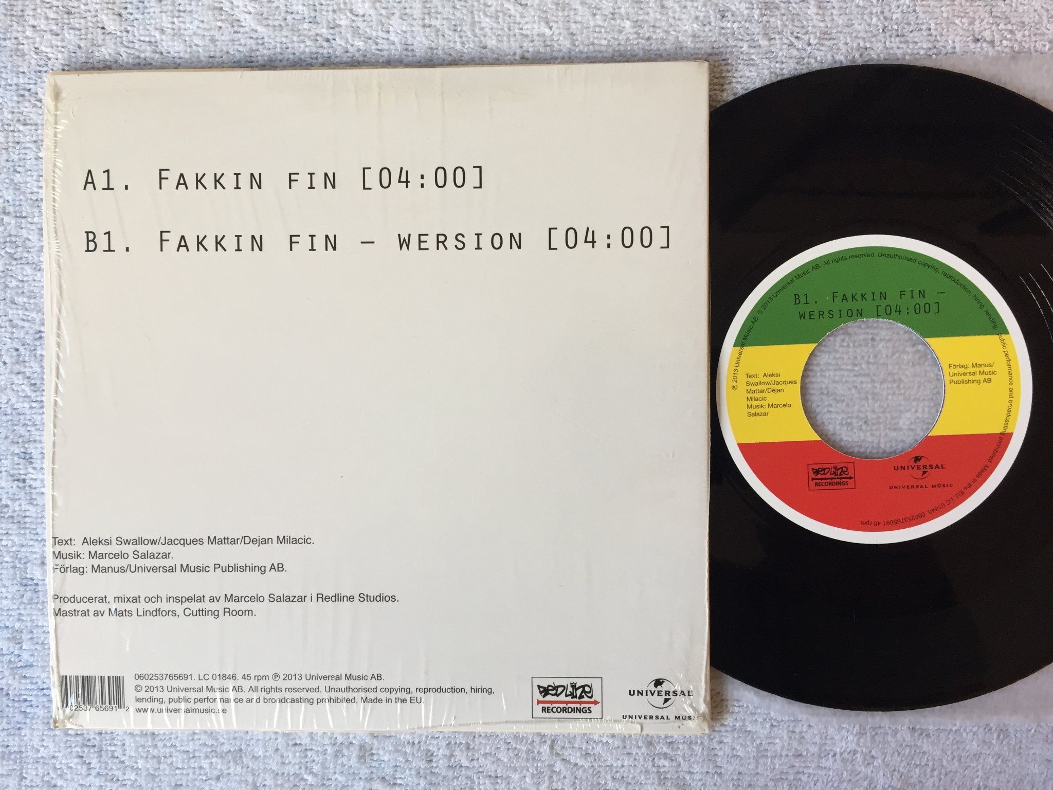 Omslagsbild för skivan LABYRINT fakkin fin 7"single 2013 RED LINE yeah!!