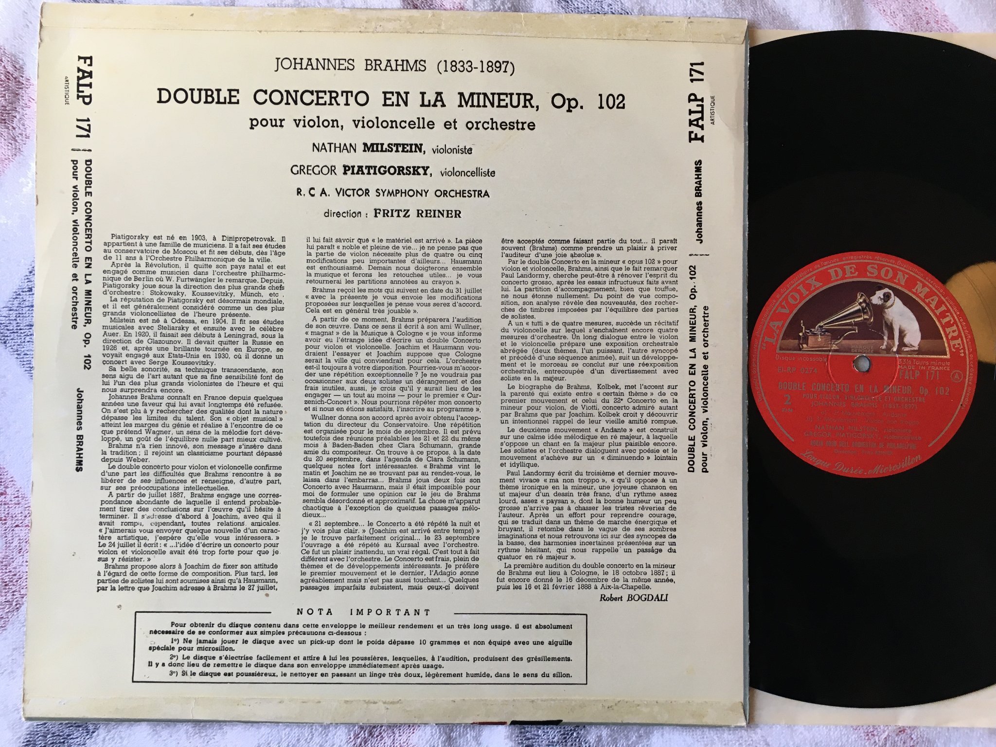 Omslagsbild för skivan NATHAN MILSTEIN double concerto ern la mineur op 102 LP Fra FALP 171 