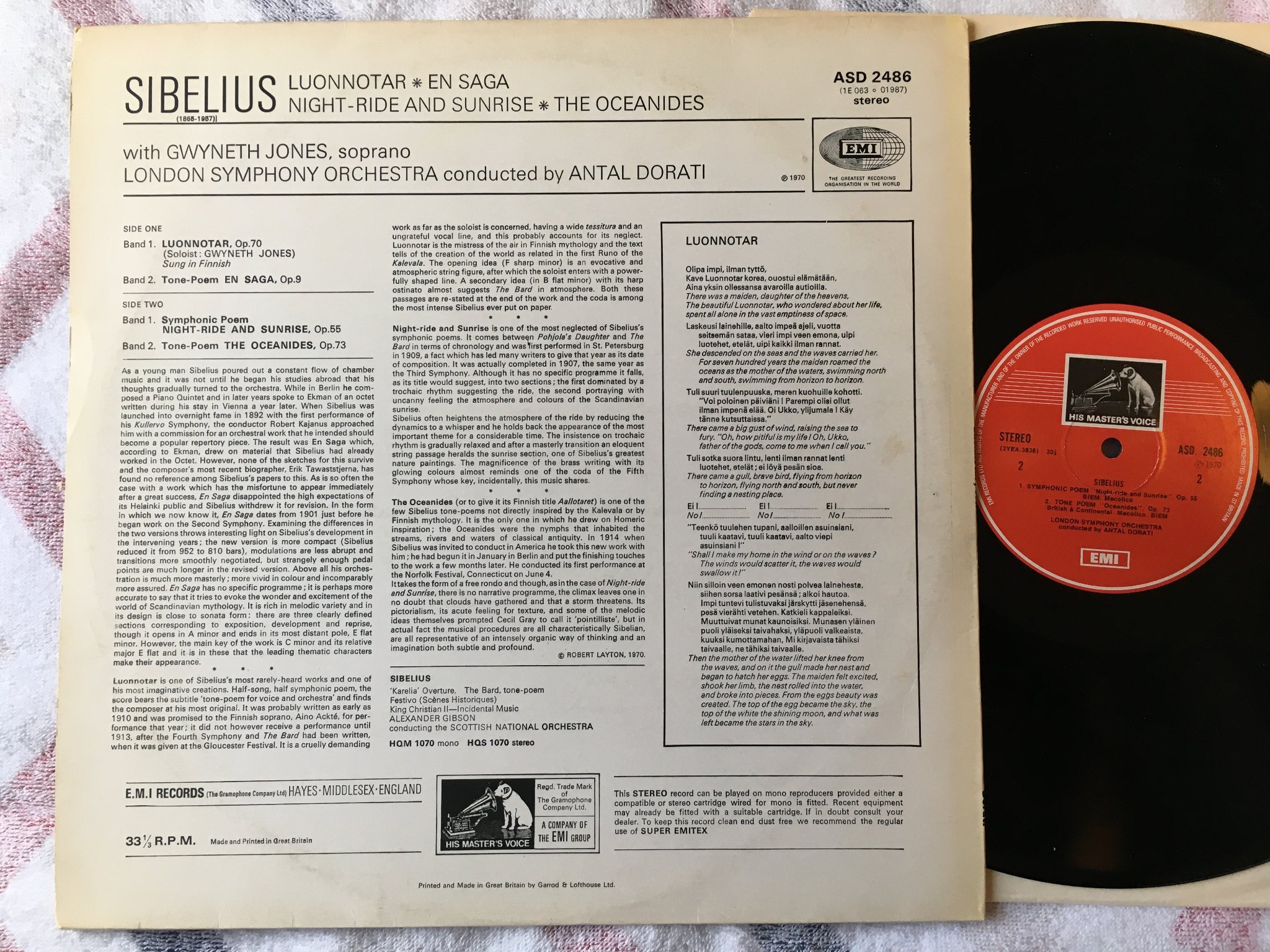 Omslagsbild för skivan DORATI Sibelius: LP -70 UK HMV ASD 2486 TAS LIST 
