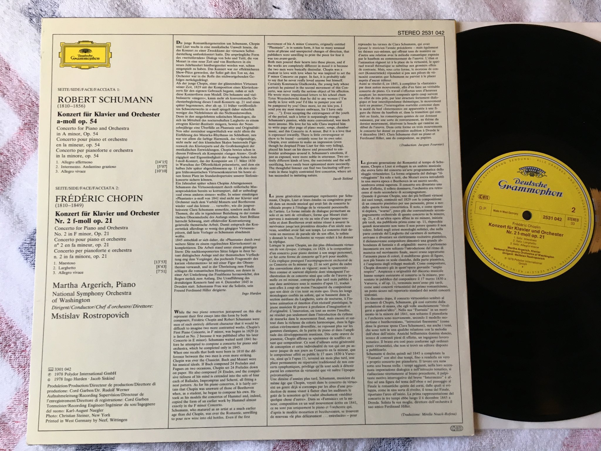 Omslagsbild för skivan ARGERICH Chopin: concert for piano LP -78 Ger DGG 2531042