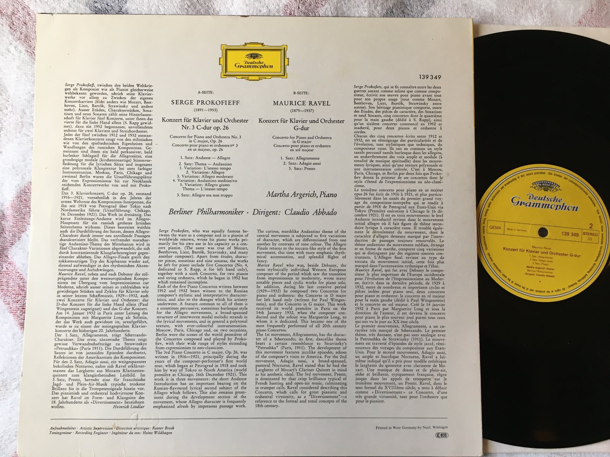 Omslagsbild för skivan ARGERICH Ravel: concert for piano LP  Ger DGG 139349