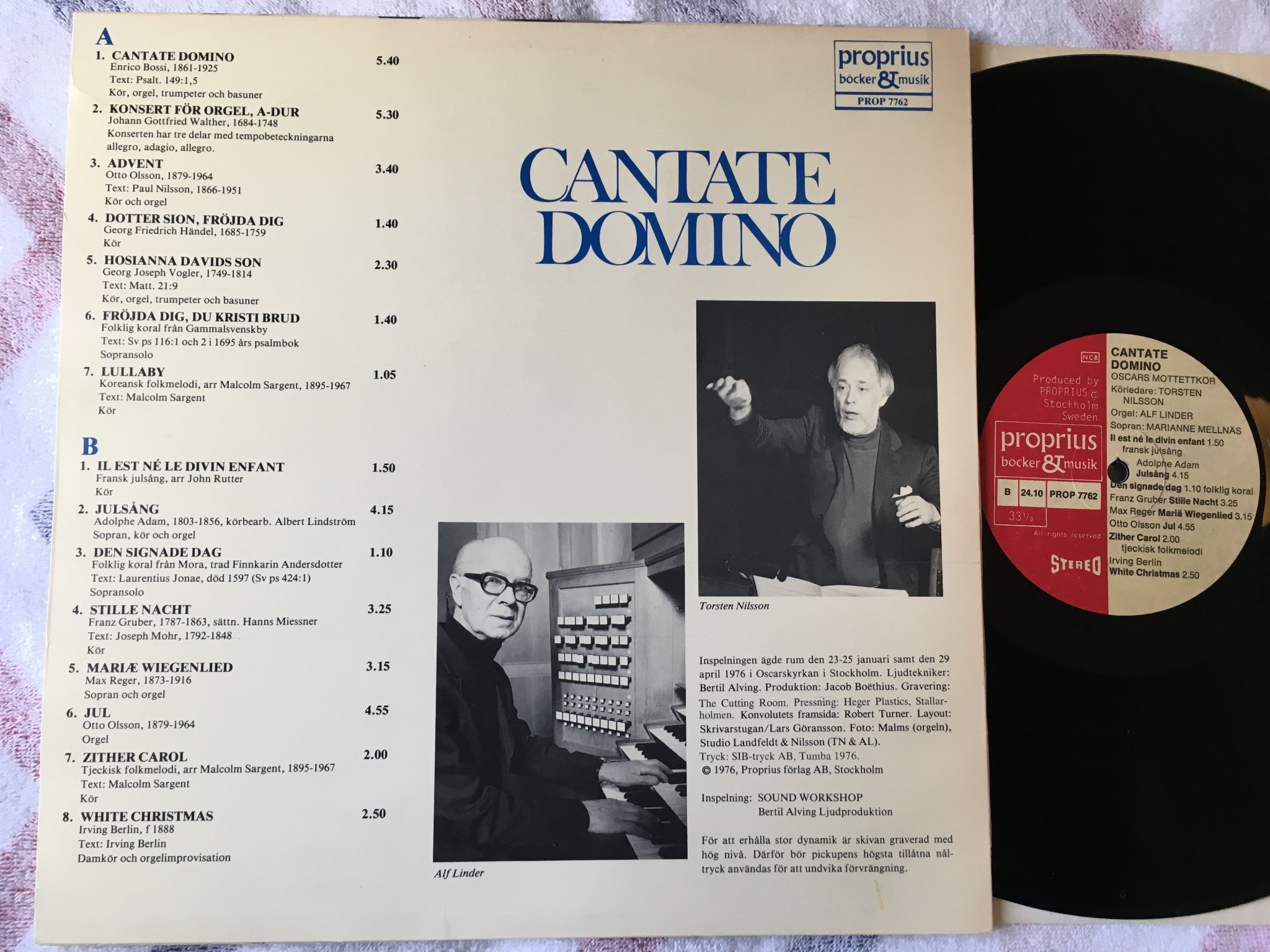 Omslagsbild för skivan CANTATE DOMINO Oscars Motettkör LP -76  Swe PROPRIUS PROP 7762 audiophile 