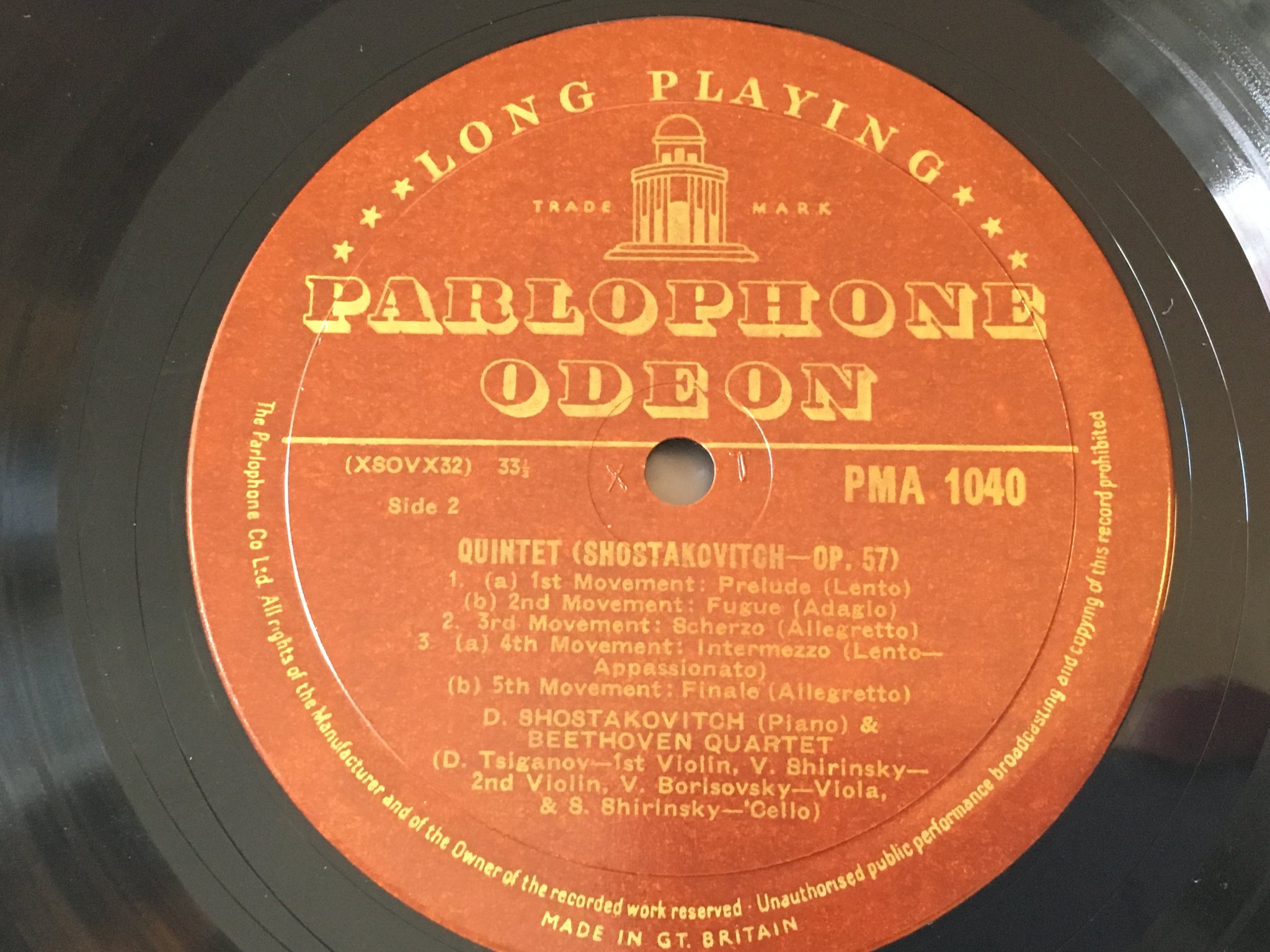 Omslagsbild för skivan SHOSTAKOVITCH Quartet No 3 LP -58 UK PARLOPHONE / ODEON PMA 1040
