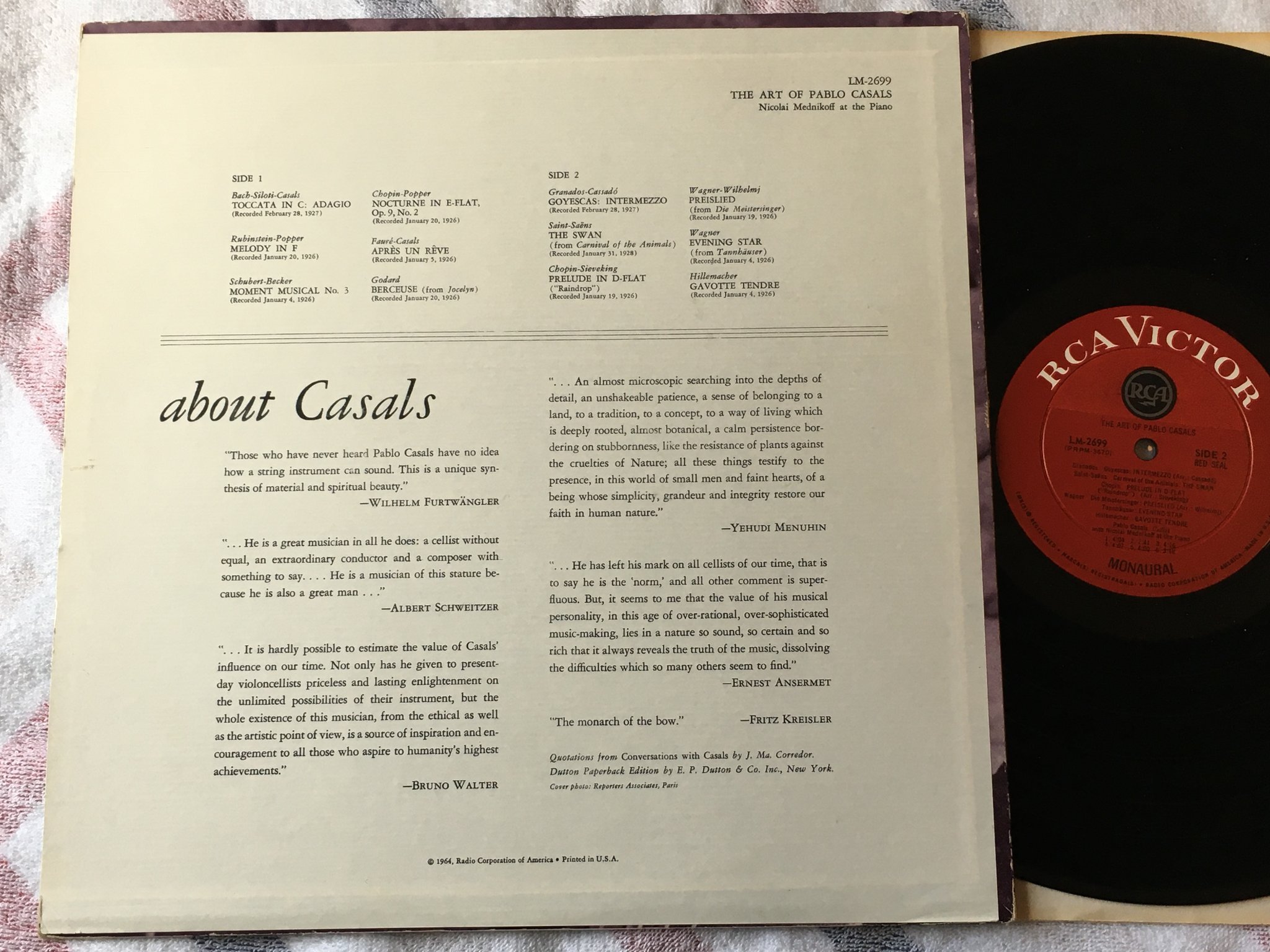 Omslagsbild för skivan PABLO CASALS the art of LP -64  RCA VICTOR LM 2699
