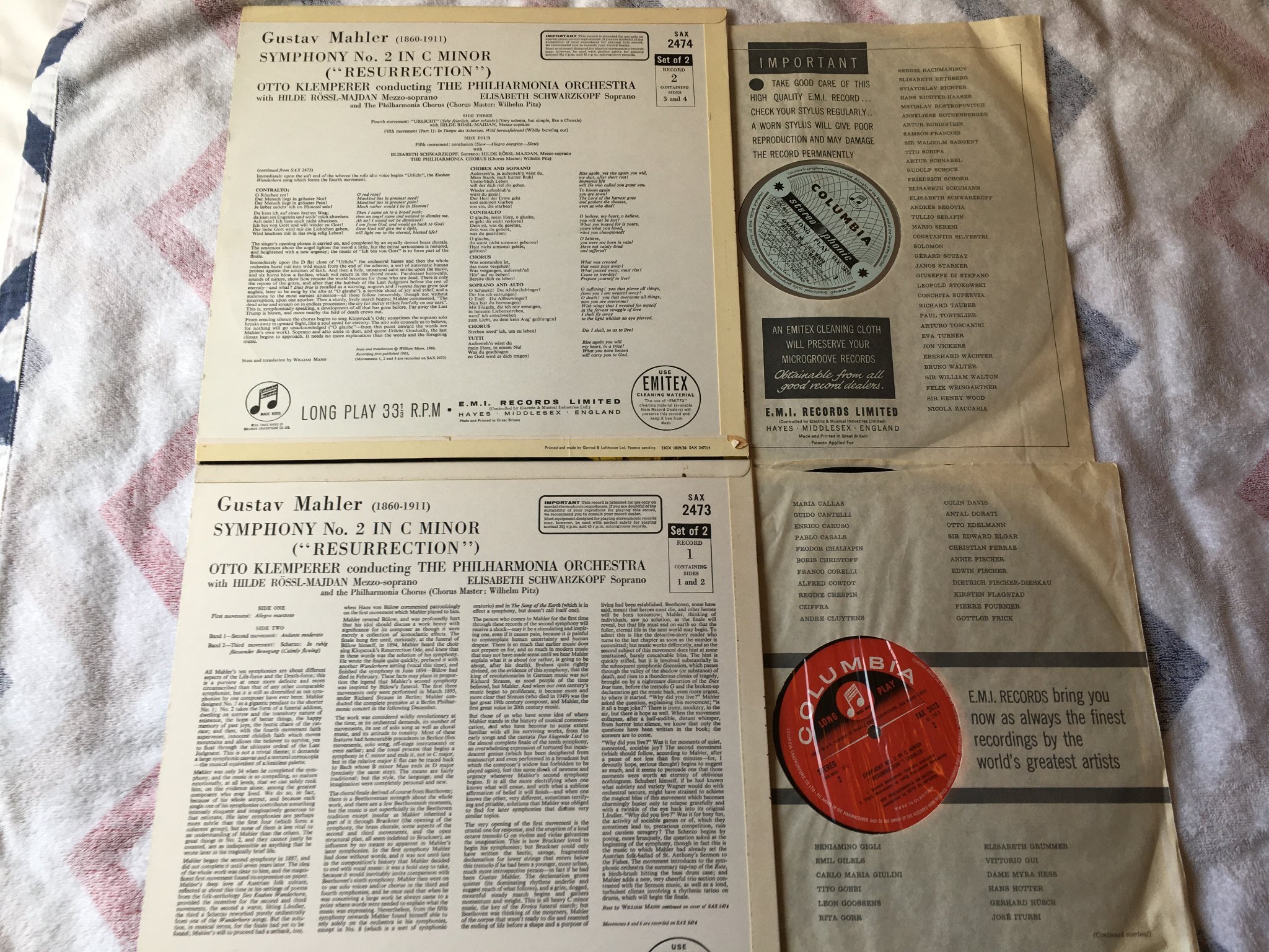 Omslagsbild för skivan KLEMPERER Mahler: symphony No 2 2xLP -63 UK COLUMBIA SAX 2473/4 rare