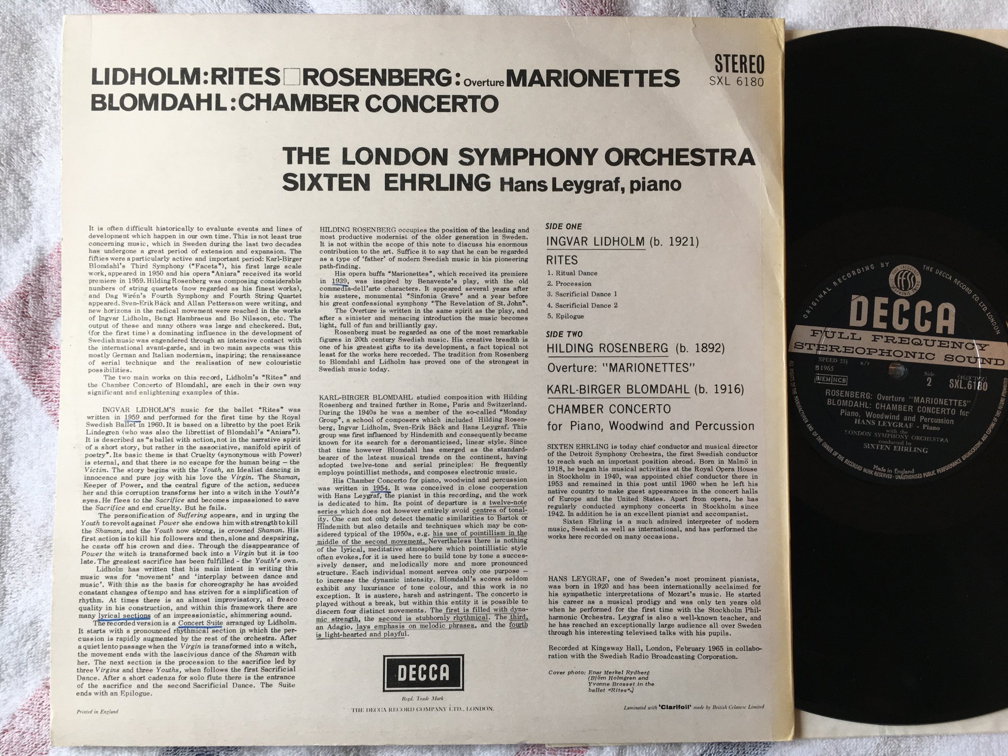 Omslagsbild för skivan EHRLING Lidholm: LP -65 UK DECCA SXL 6180 ED1 original recording by 