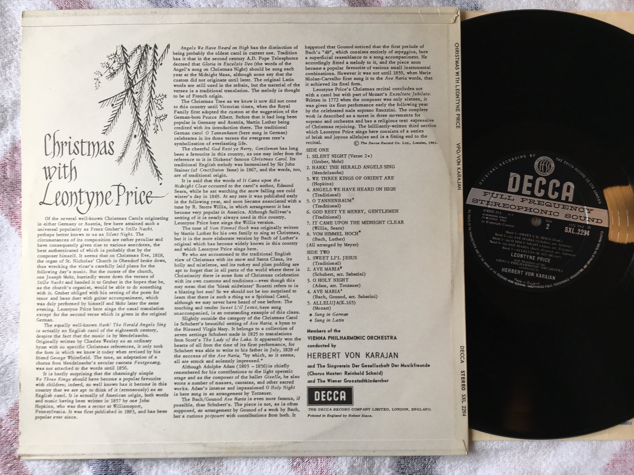 Omslagsbild för skivan HERBERT VON KARAJAN & L. PRICE Christmas with LP -61 UK DECCA SXL 2294