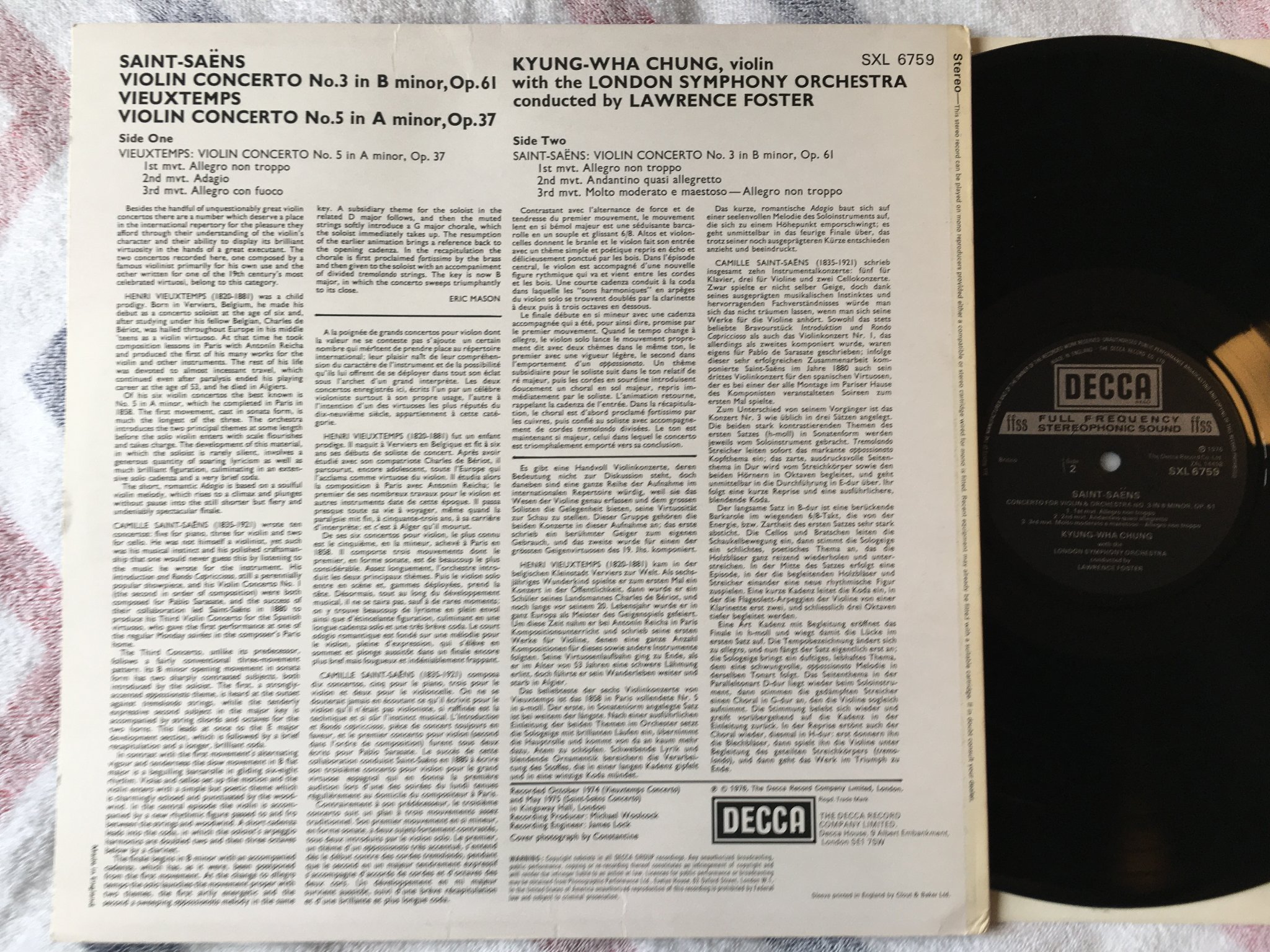 Omslagsbild för skivan KYUNG WHA CHUNG Saint-Saens CONCERT FOR VIOLIN LP -76 UK DECCA SXL 6759