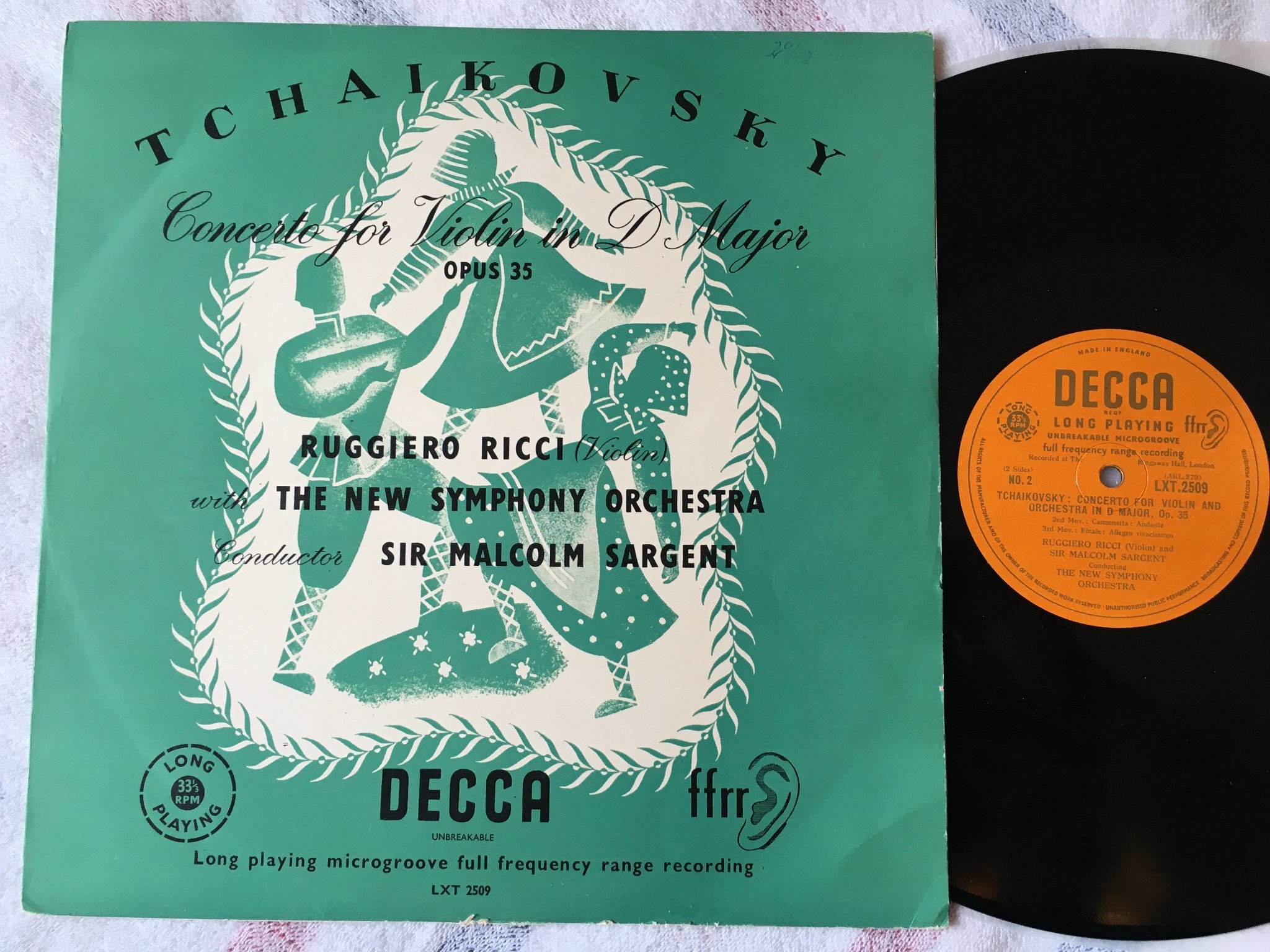 Omslagsbild för skivan RUGGERIO RICCI Tchaikovsky: concert for violin LP -50 UK DECCA LXT 2509