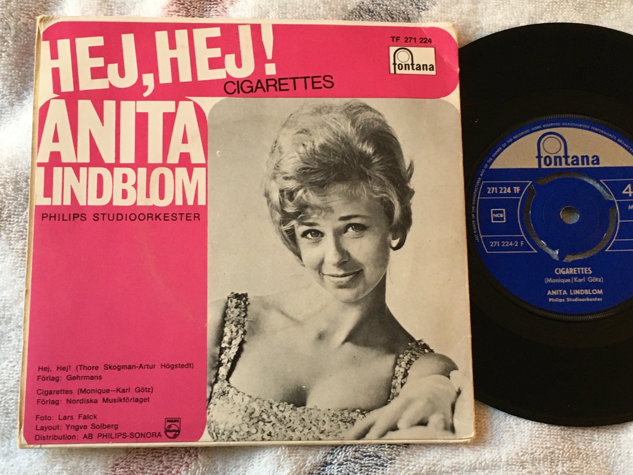 Omslagsbild för skivan ANITA LINDBLOM hej! hej!  7"single -63 Swe FONTANA 271 224 TF