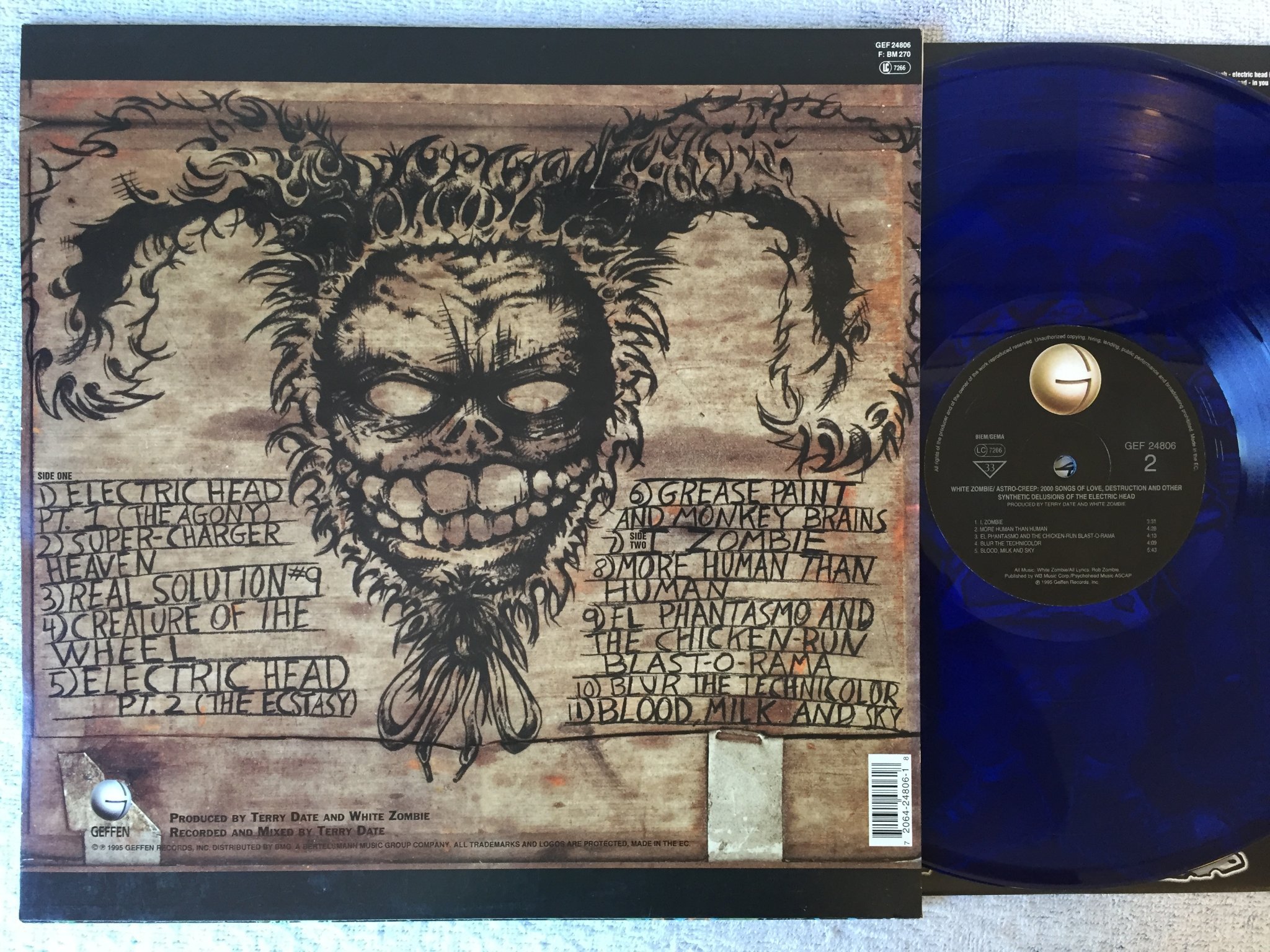 Omslagsbild för skivan WHITE ZOMBIE Astro-Creep: 2000 LP -95 GEFFEN GEF-24806 blue vinyl METAL