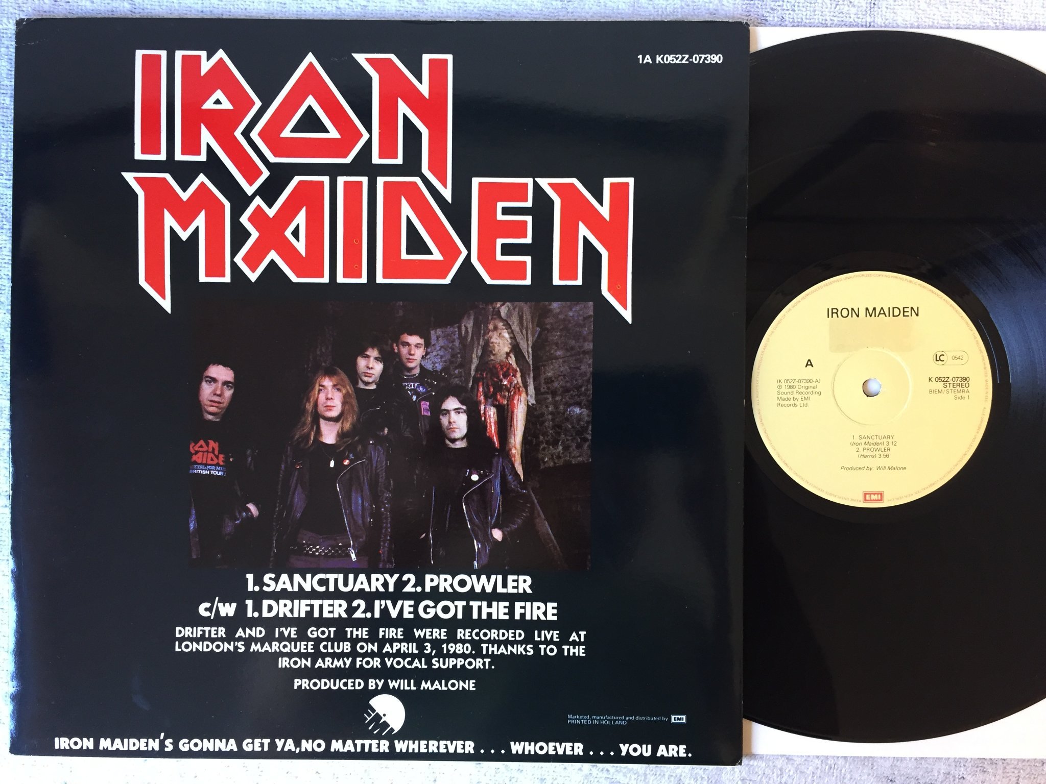 Omslagsbild för skivan IRON MAIDEN sanctuary 12"single -80 EMI 1K 052Z-07390