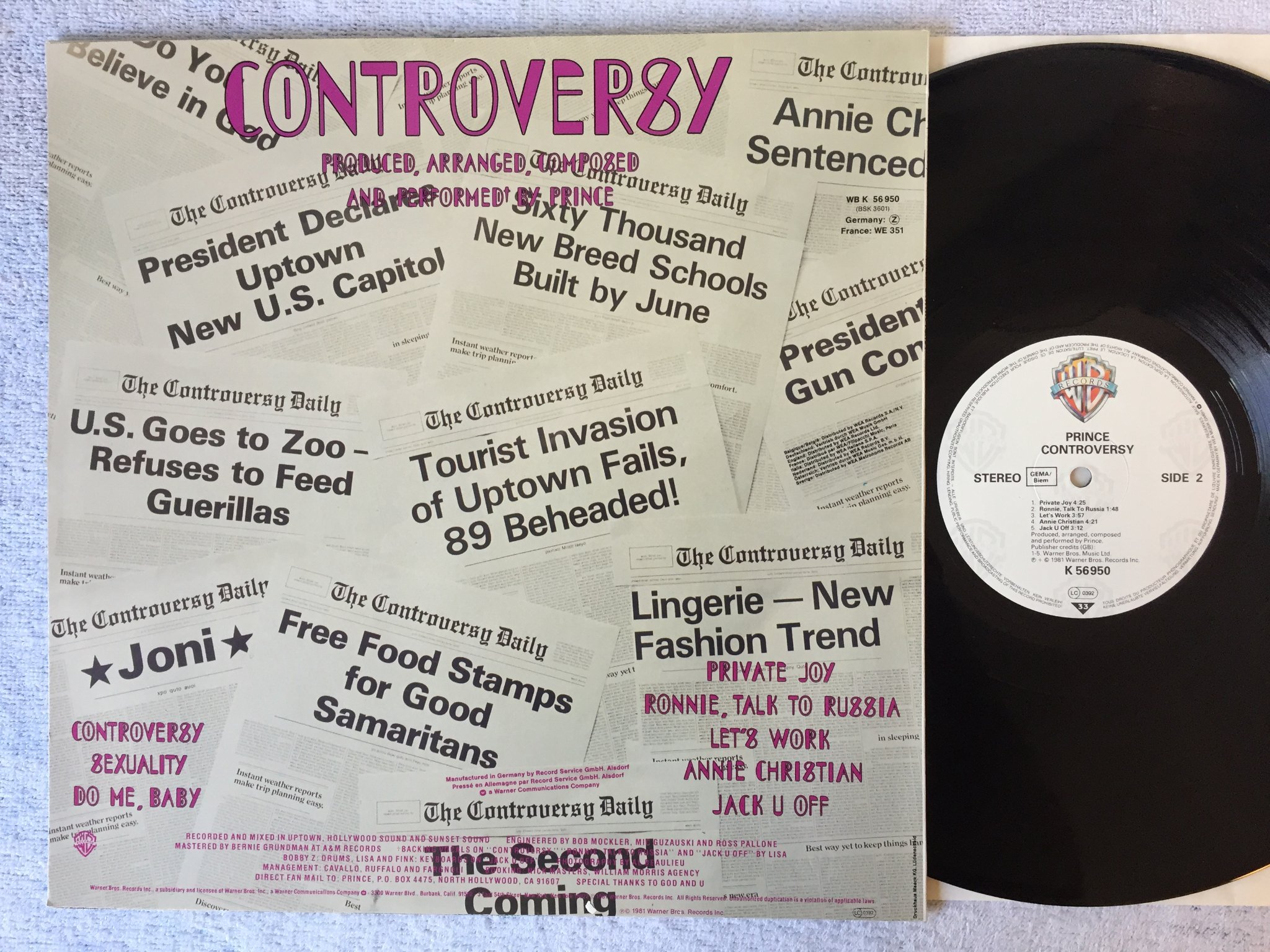 Omslagsbild för skivan PRINCE controversy LP -81 WARNER BROS K 56950