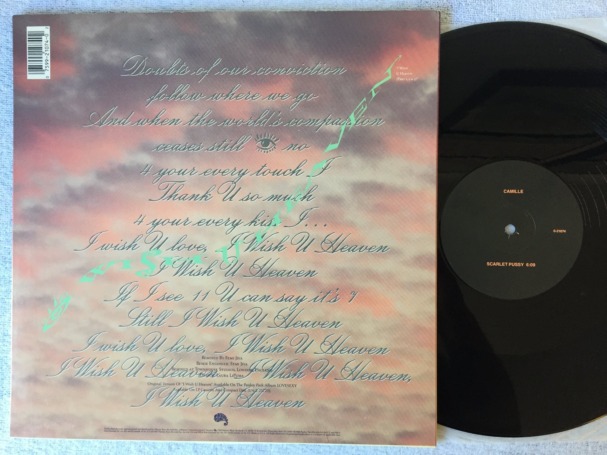 Omslagsbild för skivan PRINCE I wish you heaven 12"single Paisley Park 0-21074
