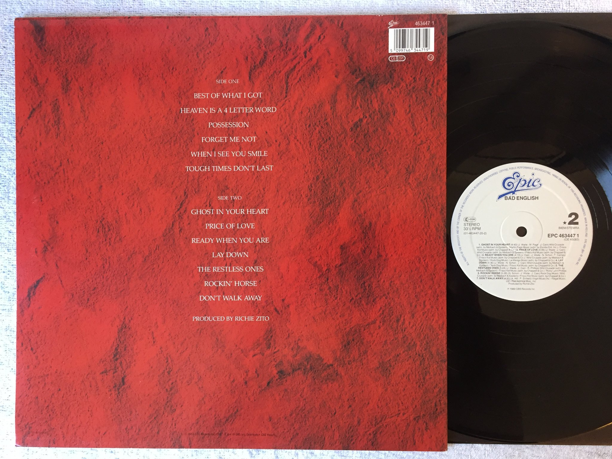 Omslagsbild för skivan BAD ENGLISH s/t LP -89 Hol EPIC EPC 4634471