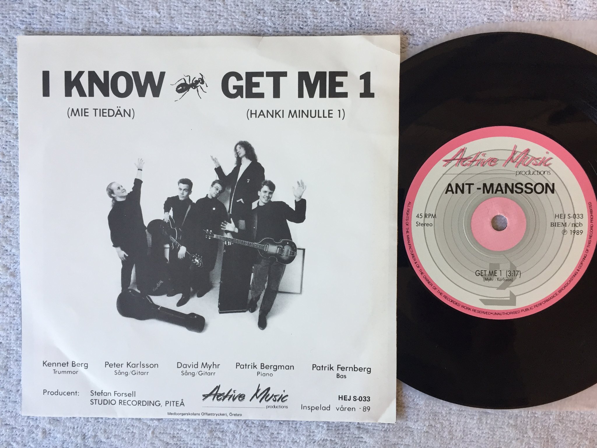 Omslagsbild för skivan ANT-MANSSON I Know 7"single -89 ACTIVE MUSIC HEJ S-033 rare indie rock