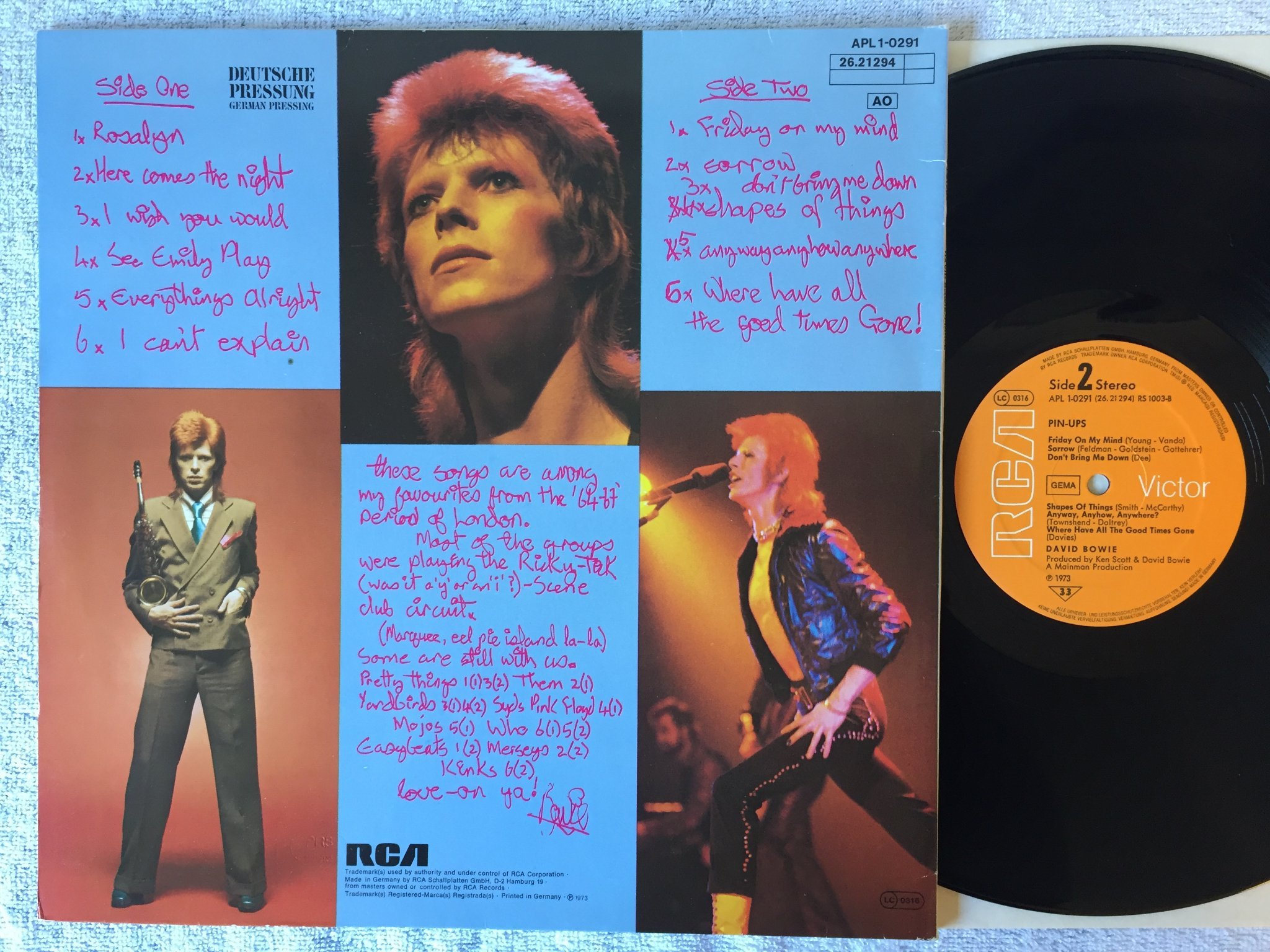 Omslagsbild för skivan DAVID BOWIE pin-ups LP -73 Ger RCA APL 1-0291