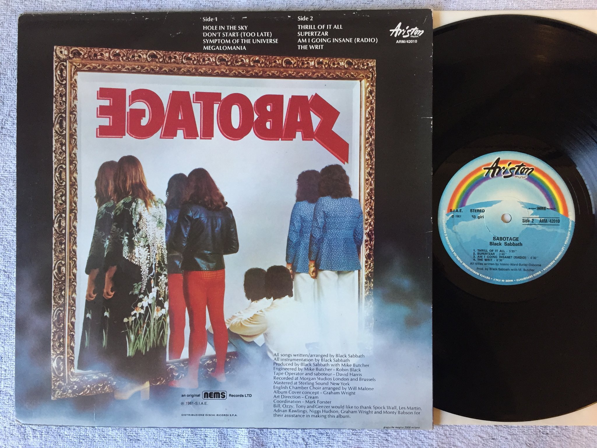 Omslagsbild för skivan BLACK SABBATH sabotage LP Ita ARISTON ARM / 42010