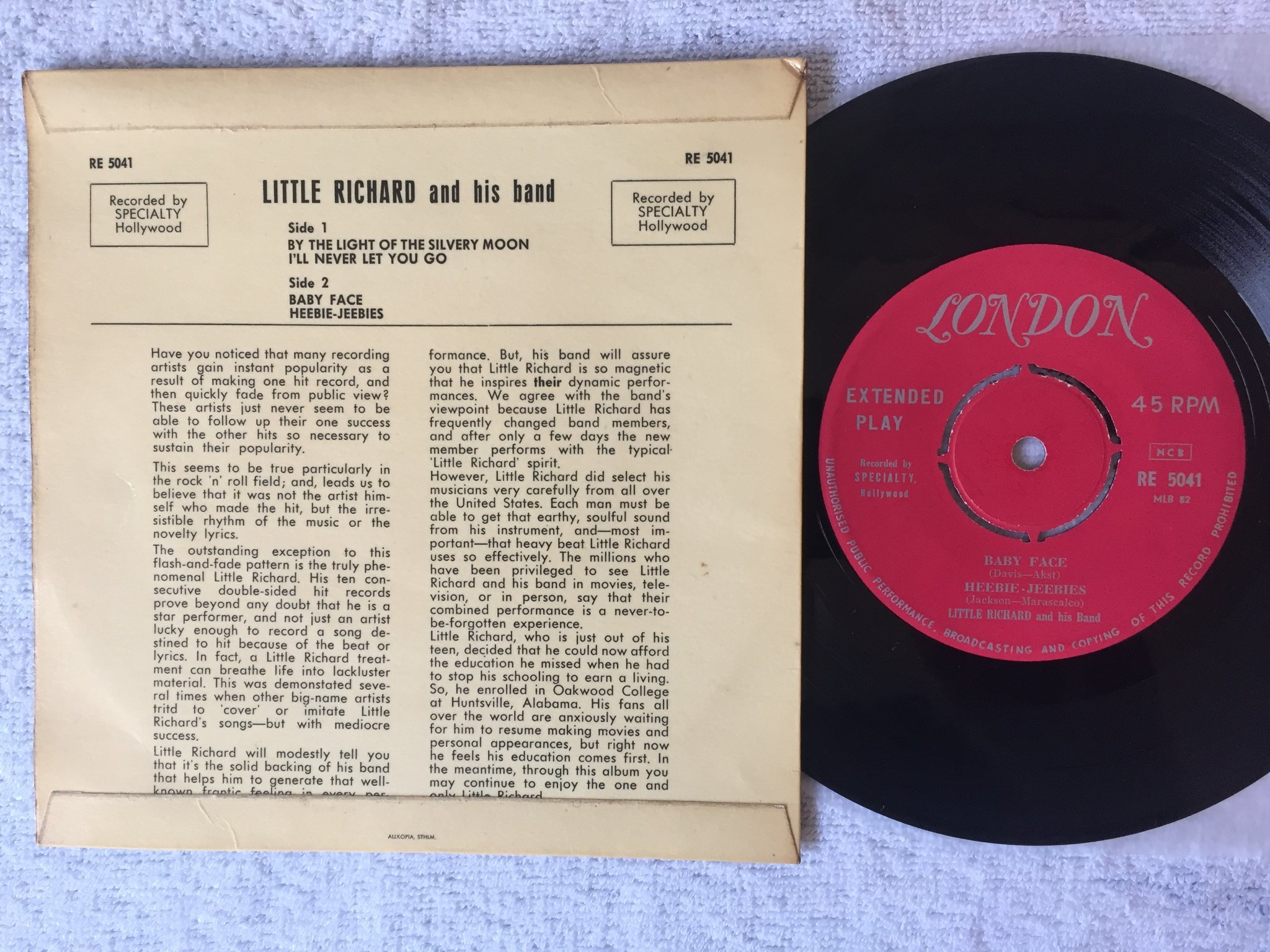 Omslagsbild för skivan LITTLE RICHARD & HIS BAND by the loght 7"ep LONDON RE 5041