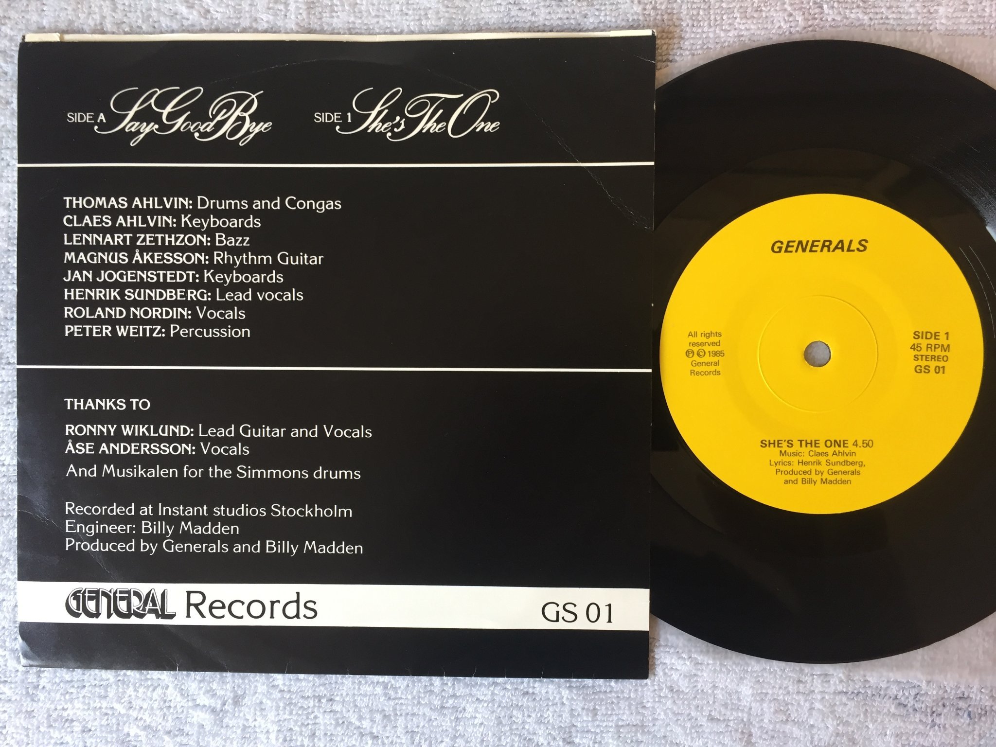 Omslagsbild för skivan GENERALS say good bye 7" -85 private press GS 01 reggae / soul 
