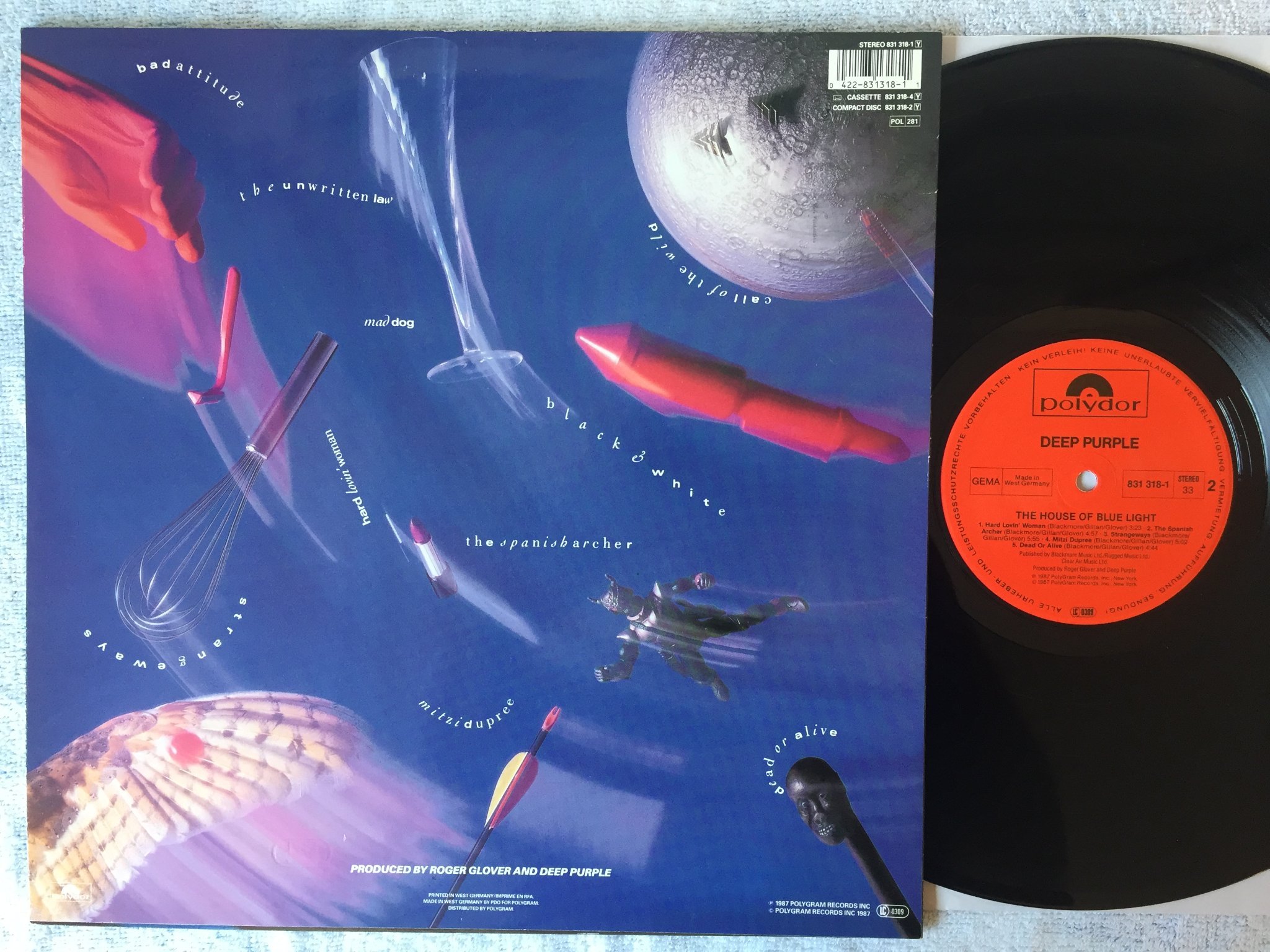 Omslagsbild för skivan DEEP PURPLE the house of blue light  LP ger PURPLE 831318-1