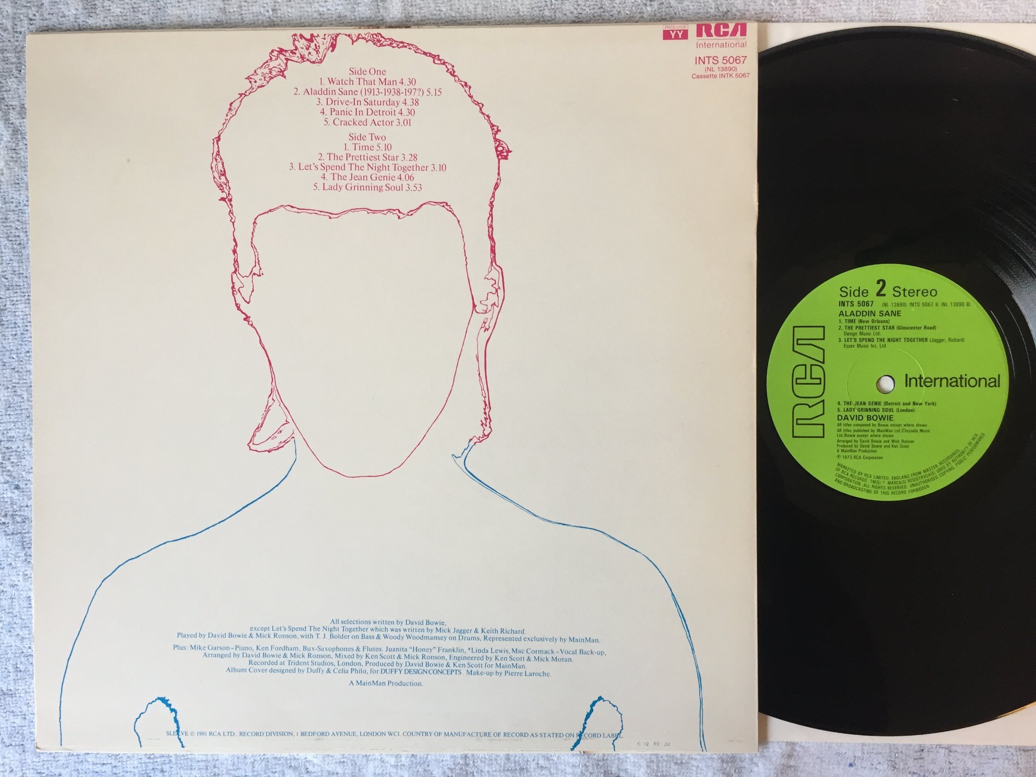 Omslagsbild för skivan DAVID BOWIE aladdin sane LP UK RCA INTS 5067