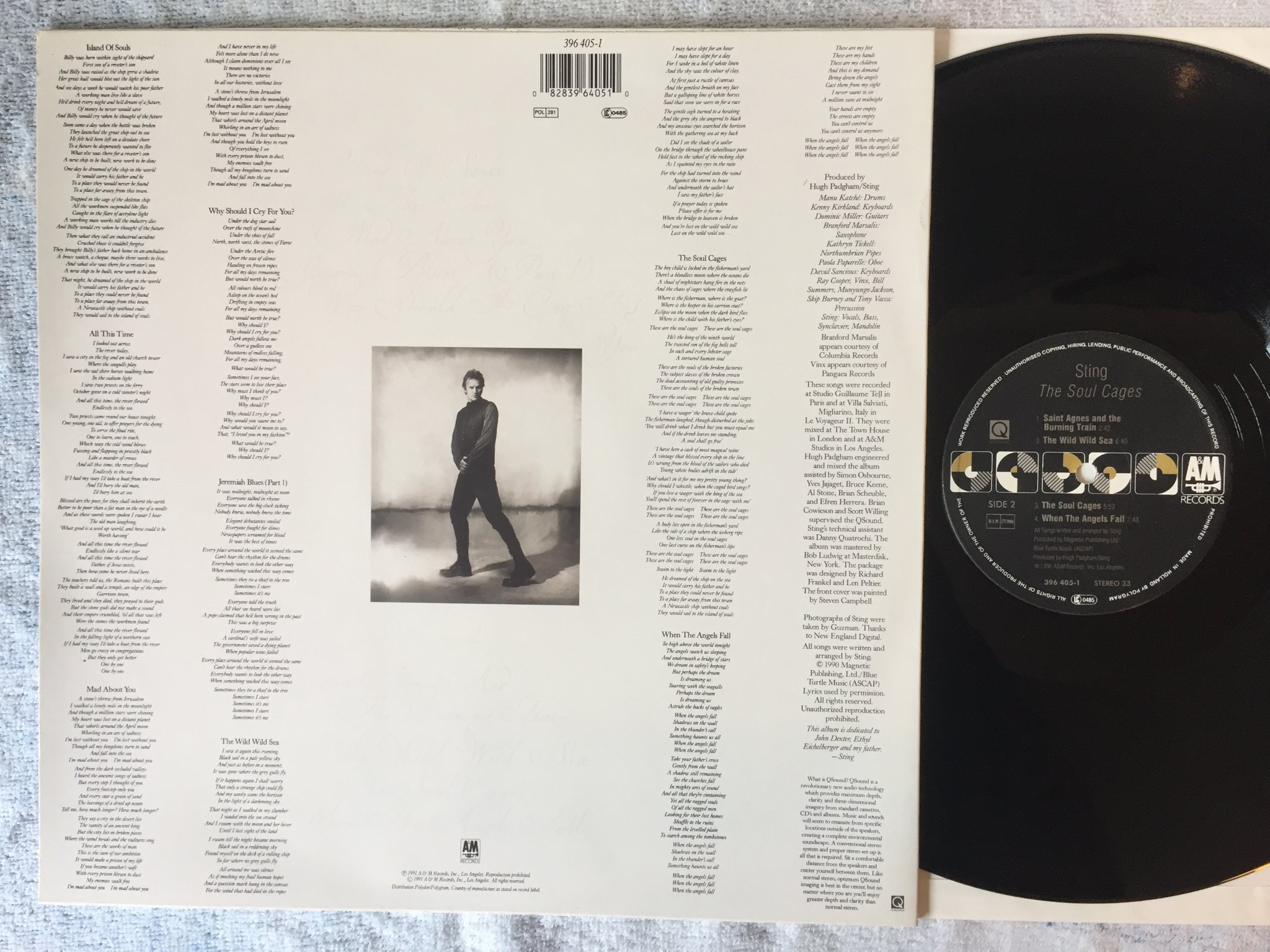 Omslagsbild för skivan STING the soul cages LP -91 Hol A&M 396 405-1