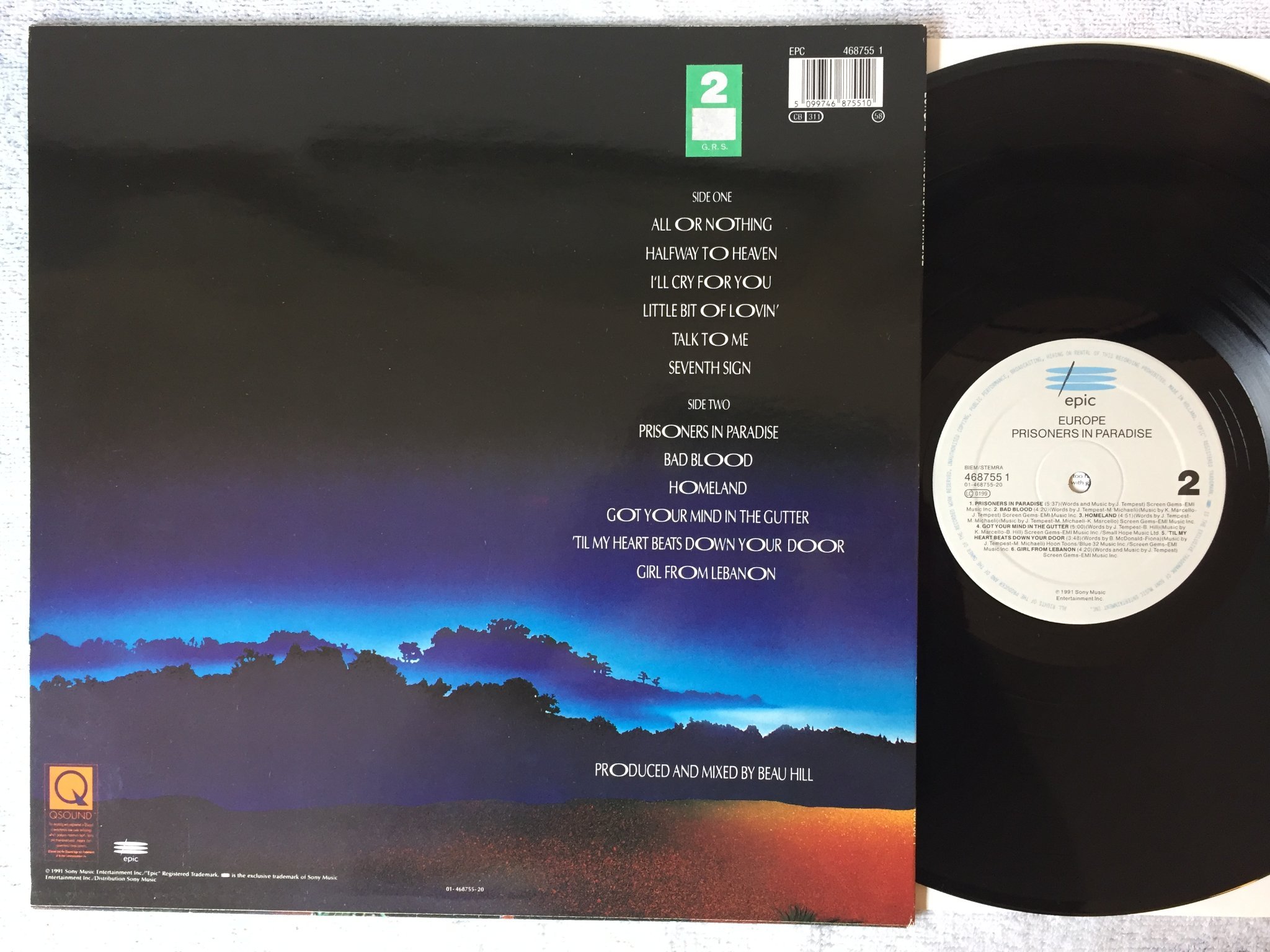 Omslagsbild för skivan EUROPE prisoners in paradise LP -91 EPIC 468755 1