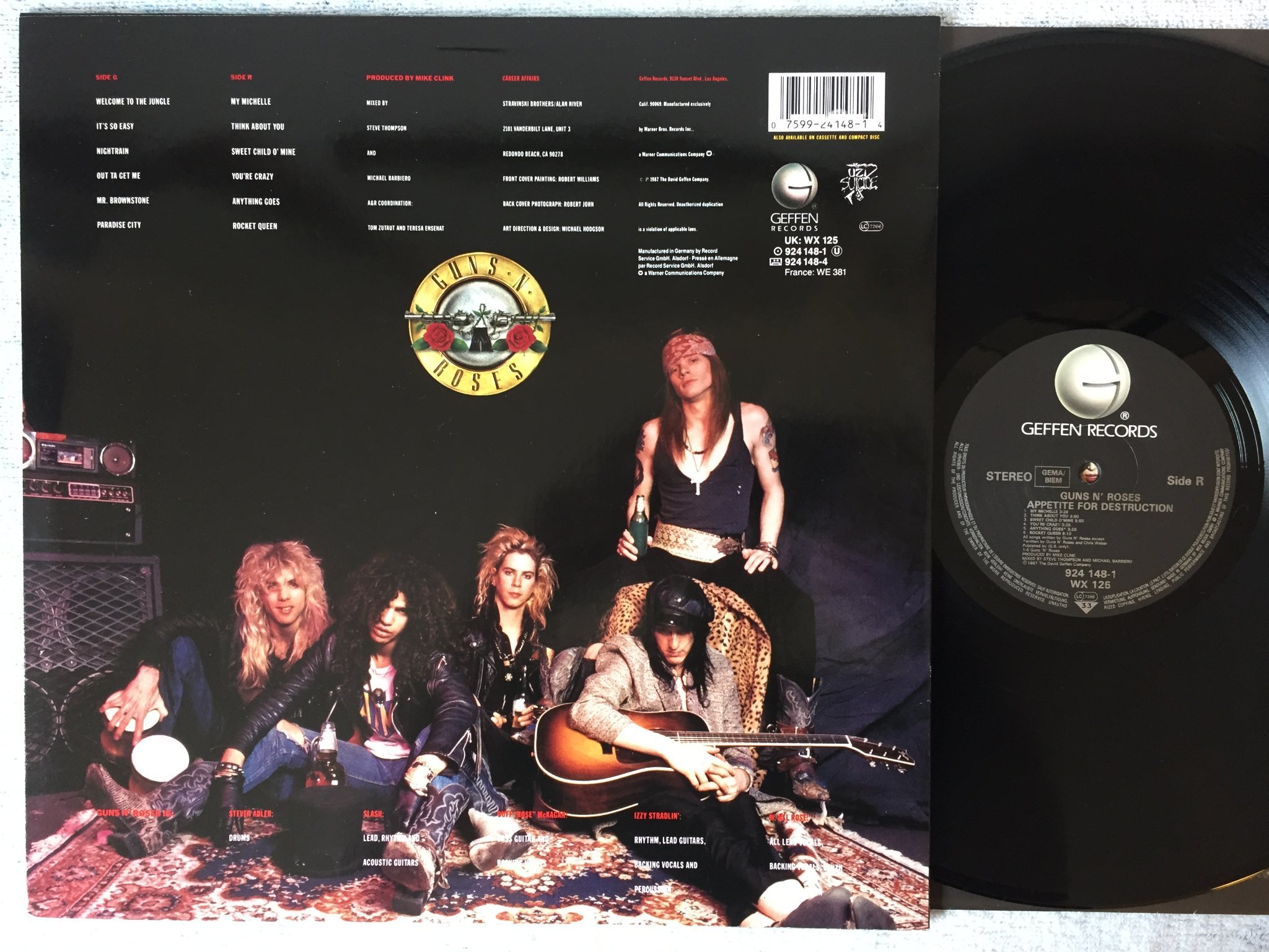 Omslagsbild för skivan GUNS N ROSES apetite for destruction LP -87 Ger GEFFEN 924 148-1
