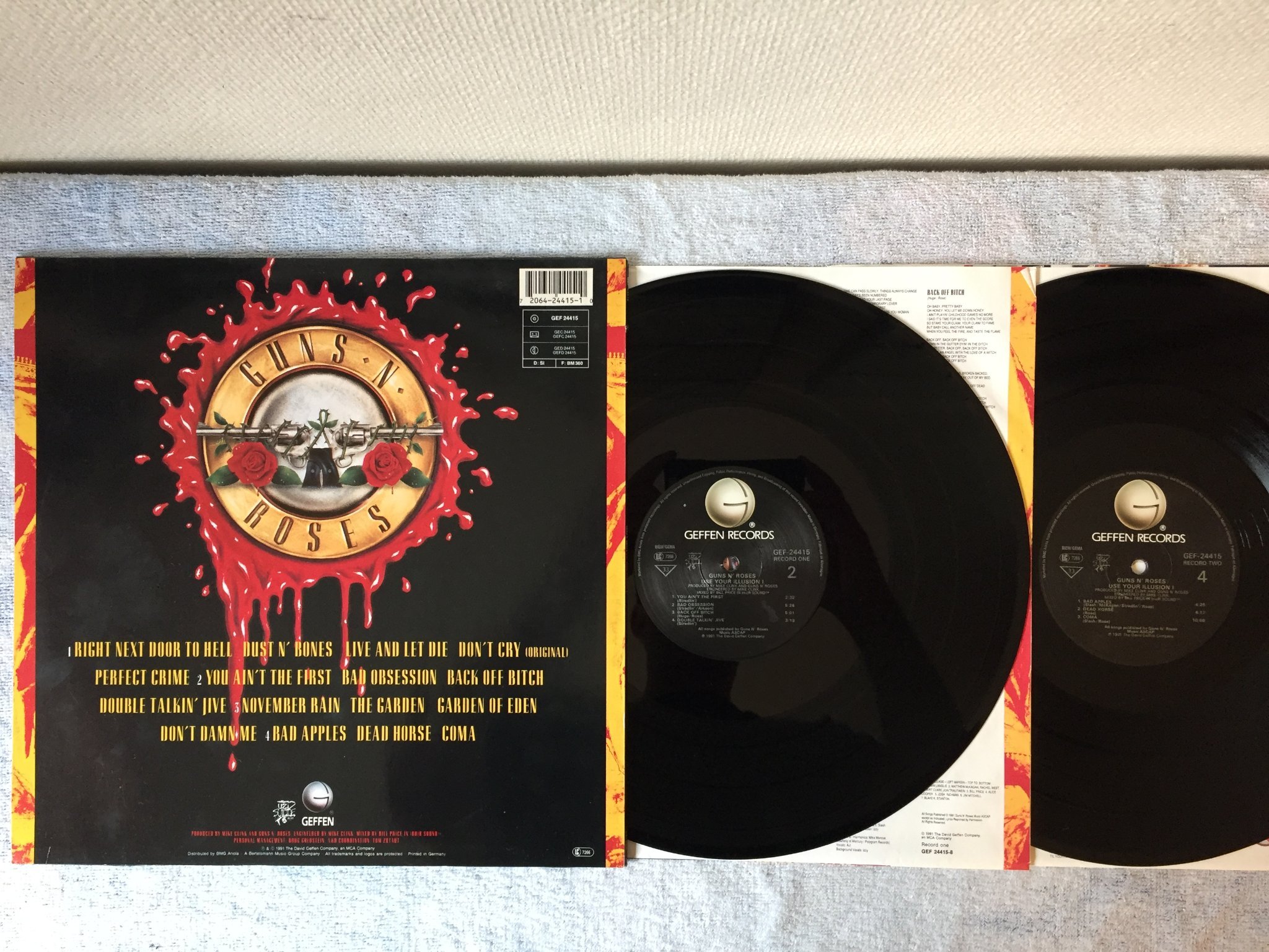 Omslagsbild för skivan GUNS N ROSES use your illusion  2xLP -LP -91 Ger GEFFEN GEF 24415