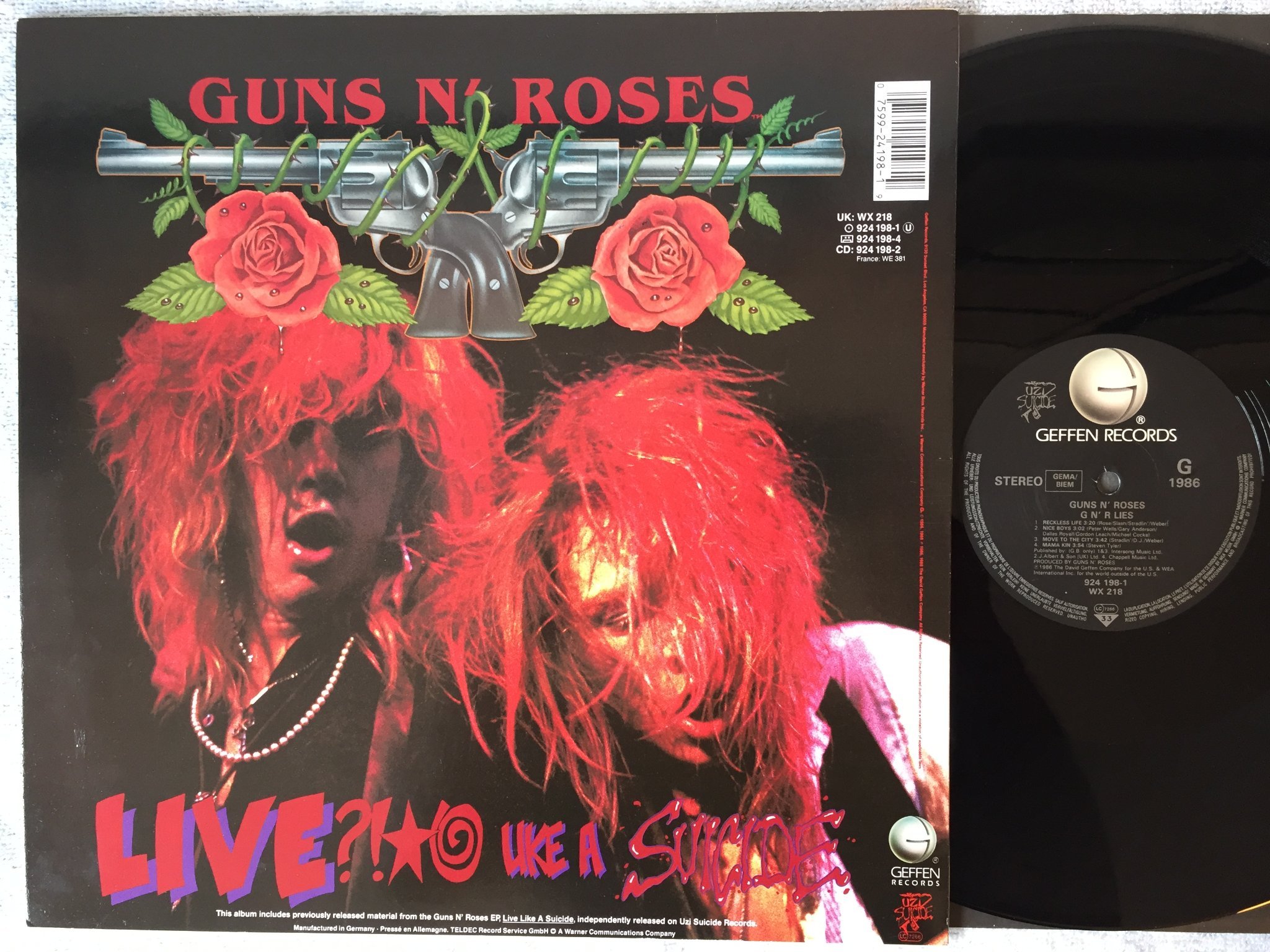 Omslagsbild för skivan GUNS N ROSES G N' R lies LP  -86 Ger GEFFEN 924 198-1