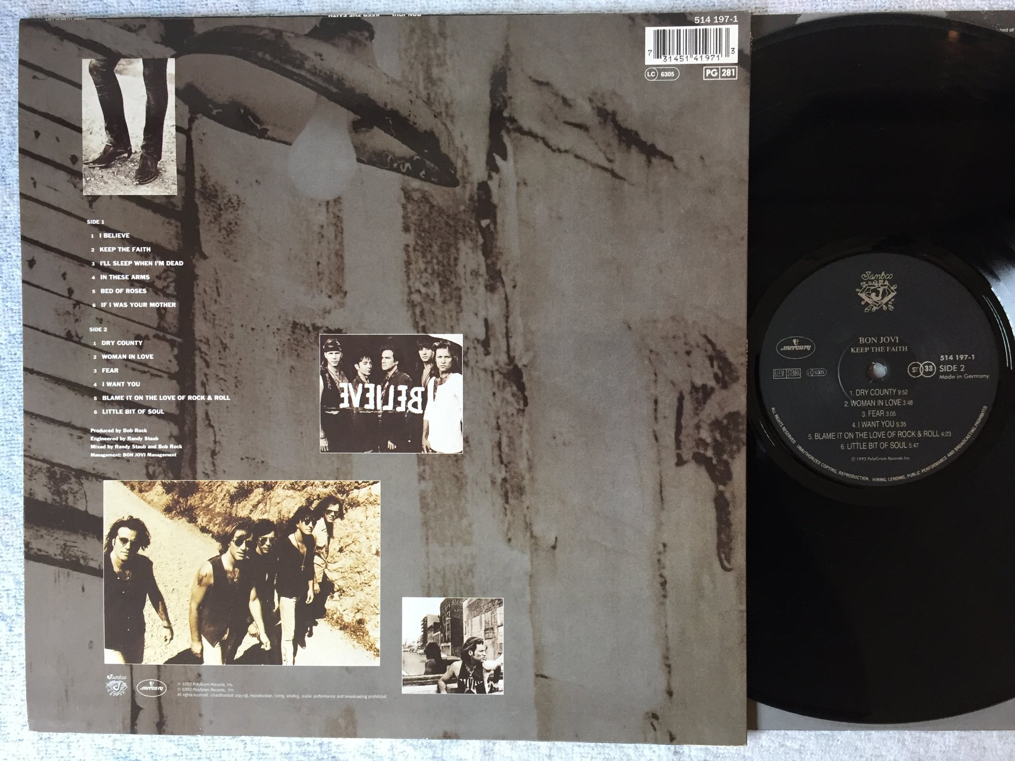 Omslagsbild för skivan BON JOVI keep the faith LP -92 MERCURY 514197-1