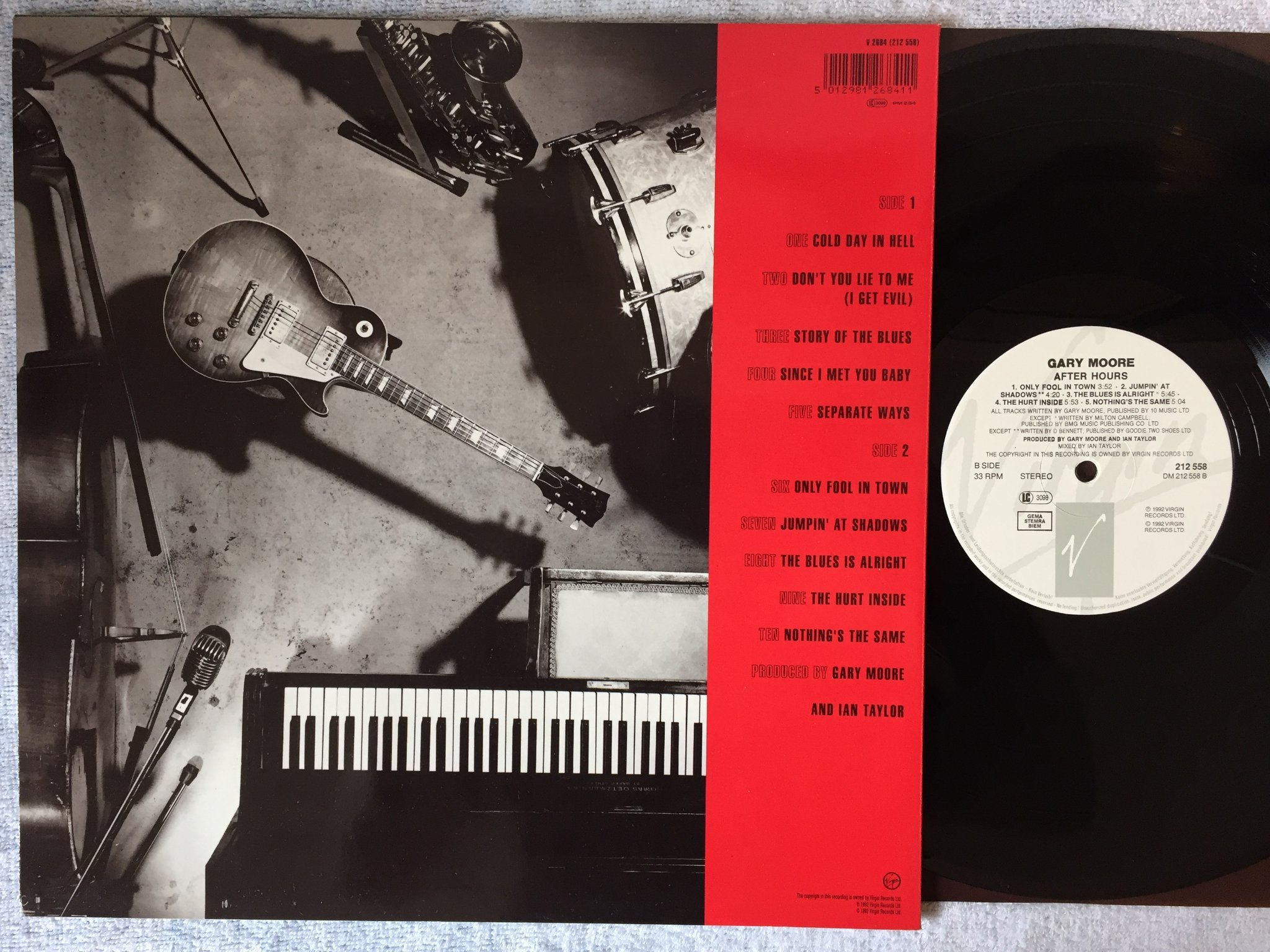 Omslagsbild för skivan GARY MOORE after hours LP -92 VIRGIN 212558