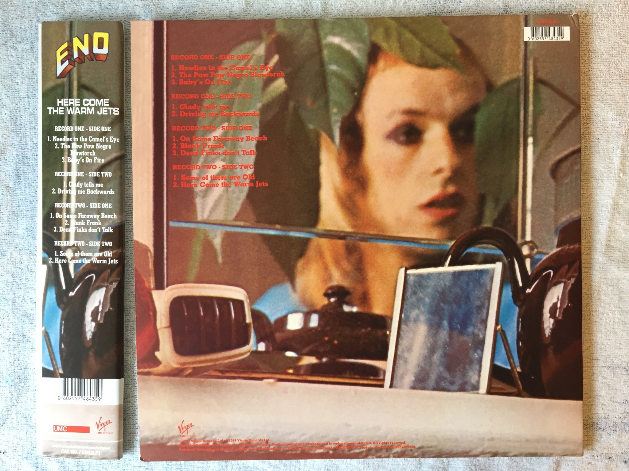 Omslagsbild för skivan ENO Here Come The Warm Jets 2xLP 2017 half speed mastered ENO2LP1