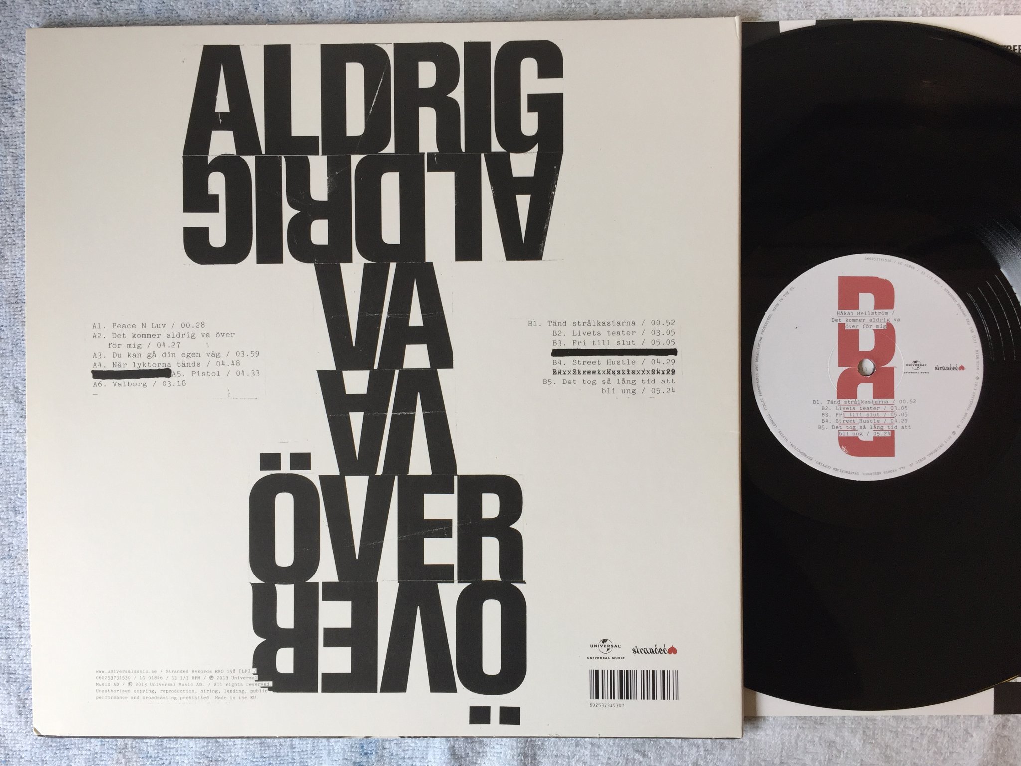 Omslagsbild för skivan HÅKAN HELLSTRÖM Det Kommer Aldrig Va Över För Mig LP 2013 STRANDED EKO 158