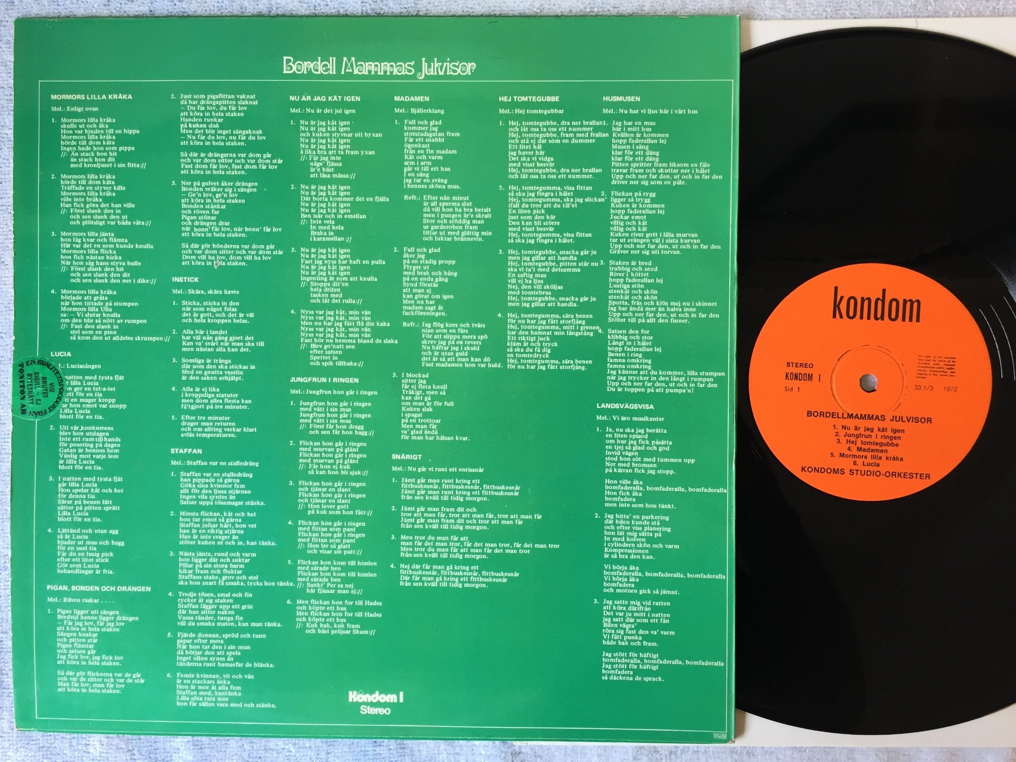 Omslagsbild för skivan BORDELLMAMMANS JULVISOR LP -72 Swe KONDOM 1   