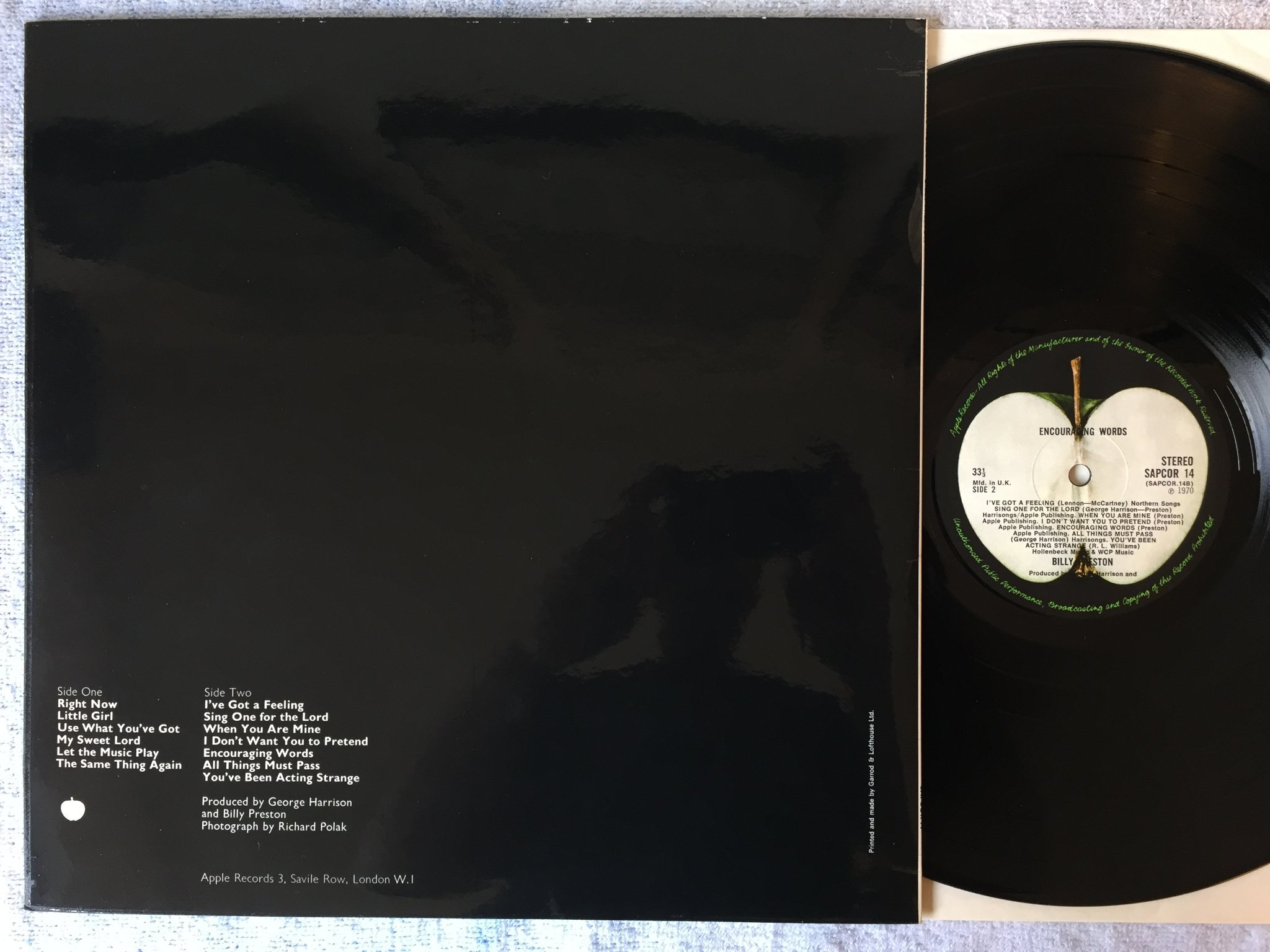 Omslagsbild för skivan BILLY PRESTON encouraging words LP -70 UK APPLE SAPCOR 14