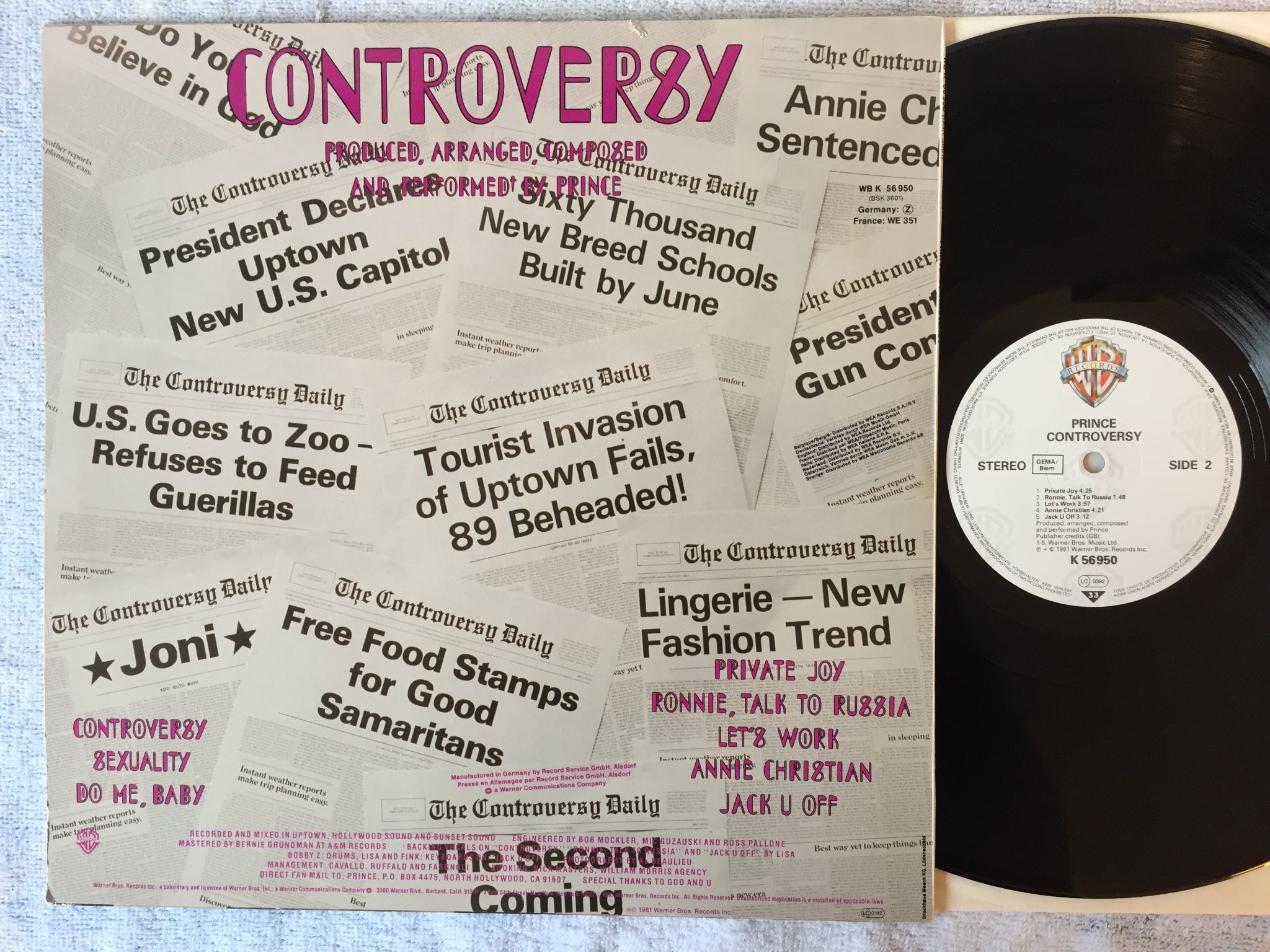 Omslagsbild för skivan PRINCE controversy LP -81 Ger WARNER BROS K56950