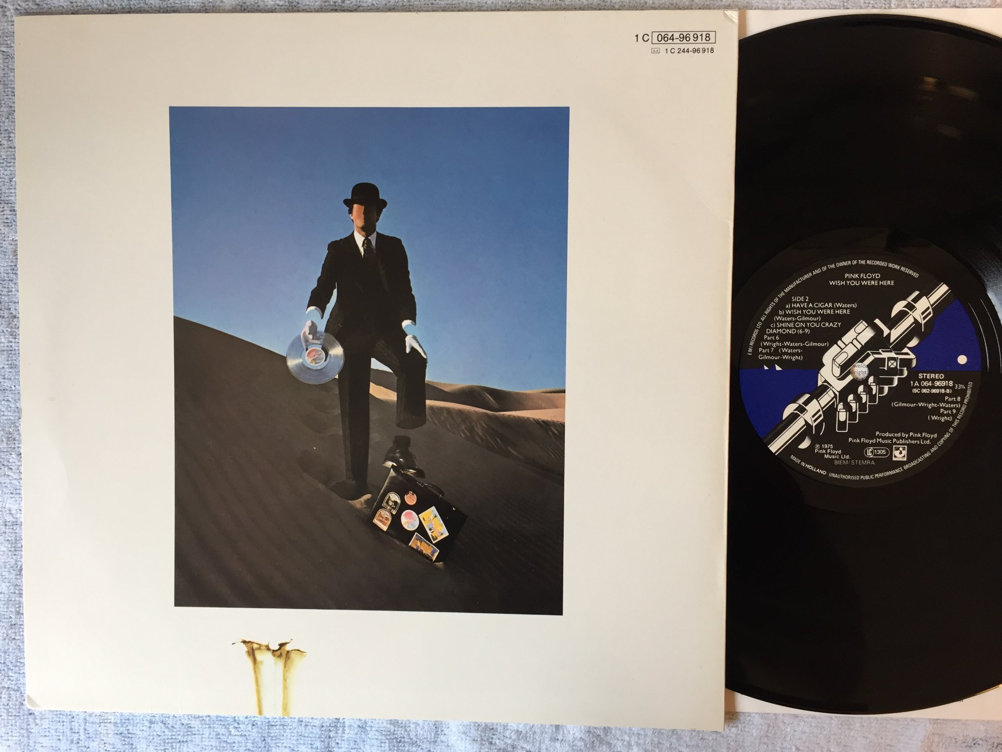 Omslagsbild för skivan PINK FLOYD wish you were here LP Hol HARVEST 1A 064 96918 