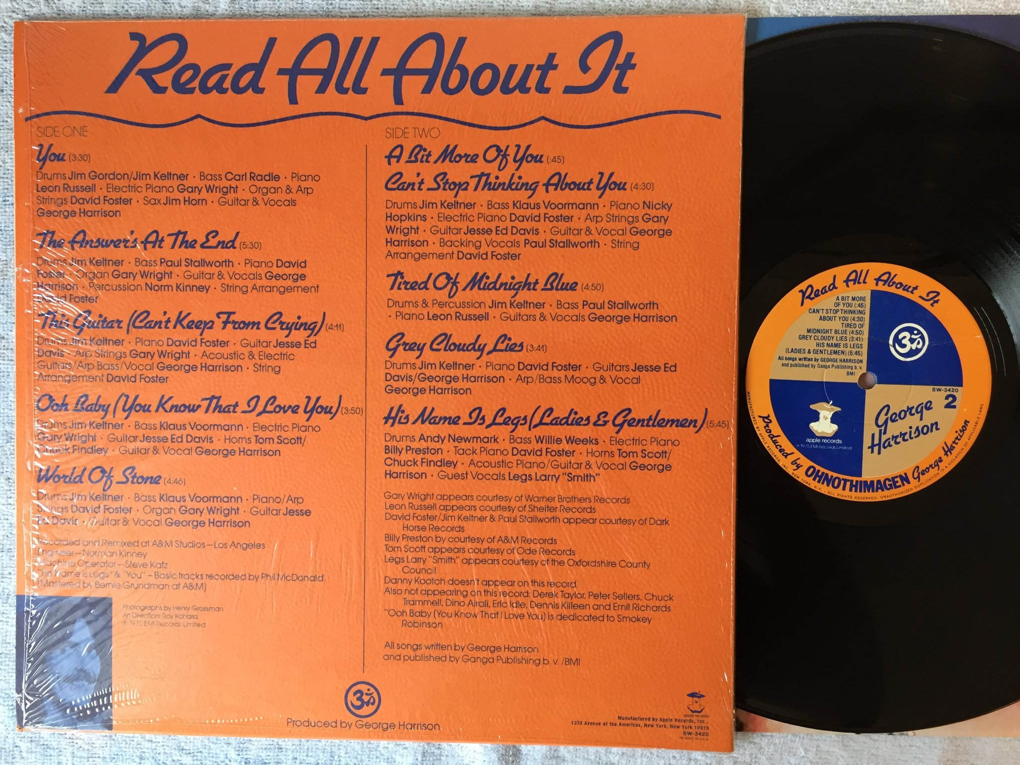 Omslagsbild för skivan GEORGE HARRISON Extra Texture LP US APPLE SW-3420