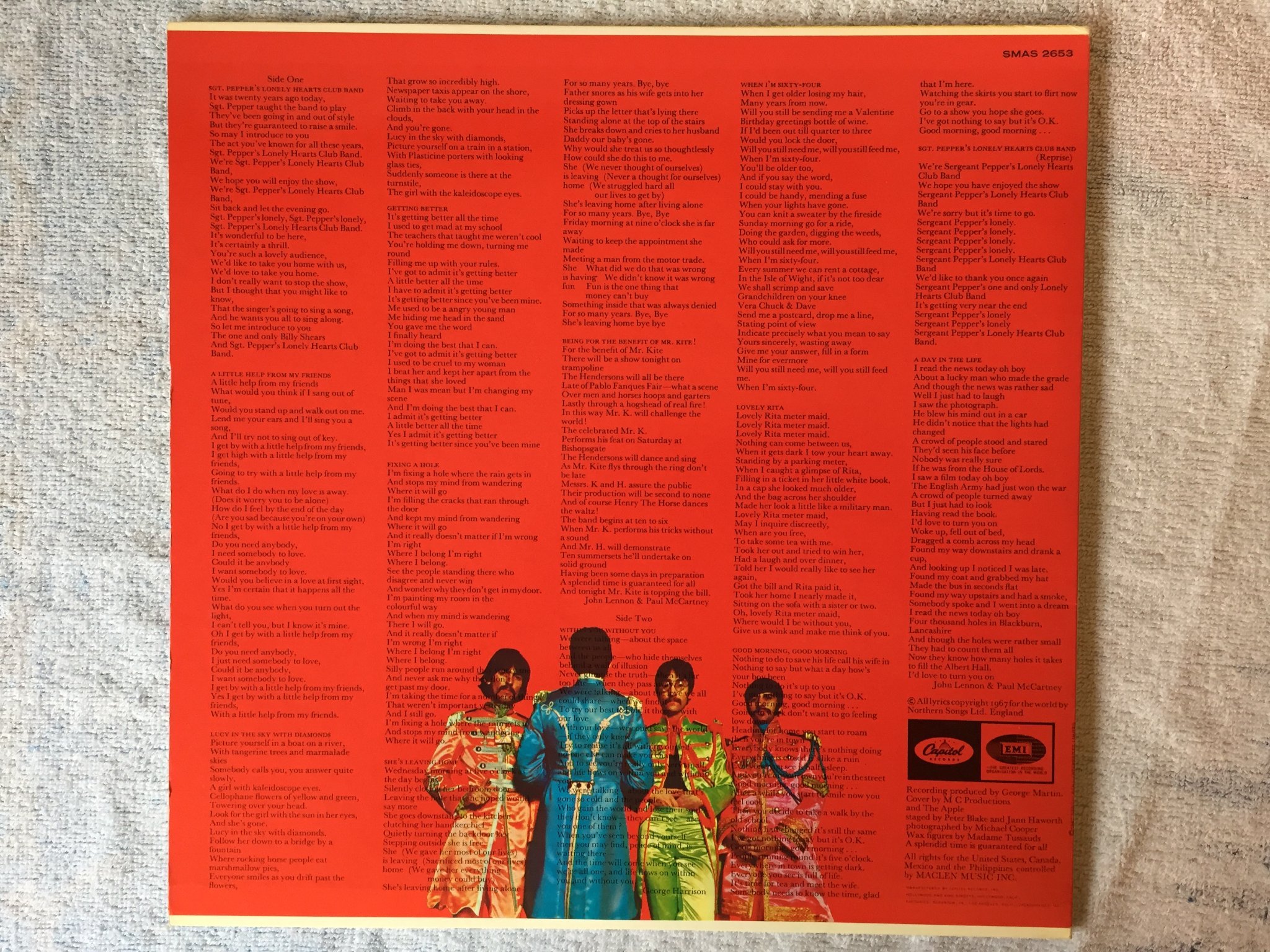 Omslagsbild för skivan THE BEATLES sgt Pepper's lonely heart club band LP APPLE SMAS-2653