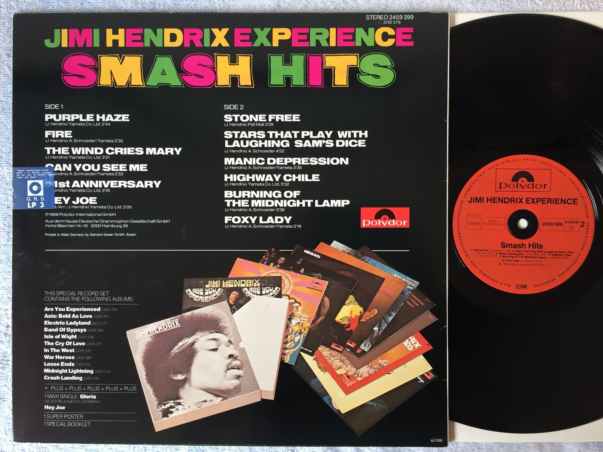Omslagsbild för skivan JIMI HENDRIX EXPERIENCE smash hits LP Ger POLYDOR 2459 399