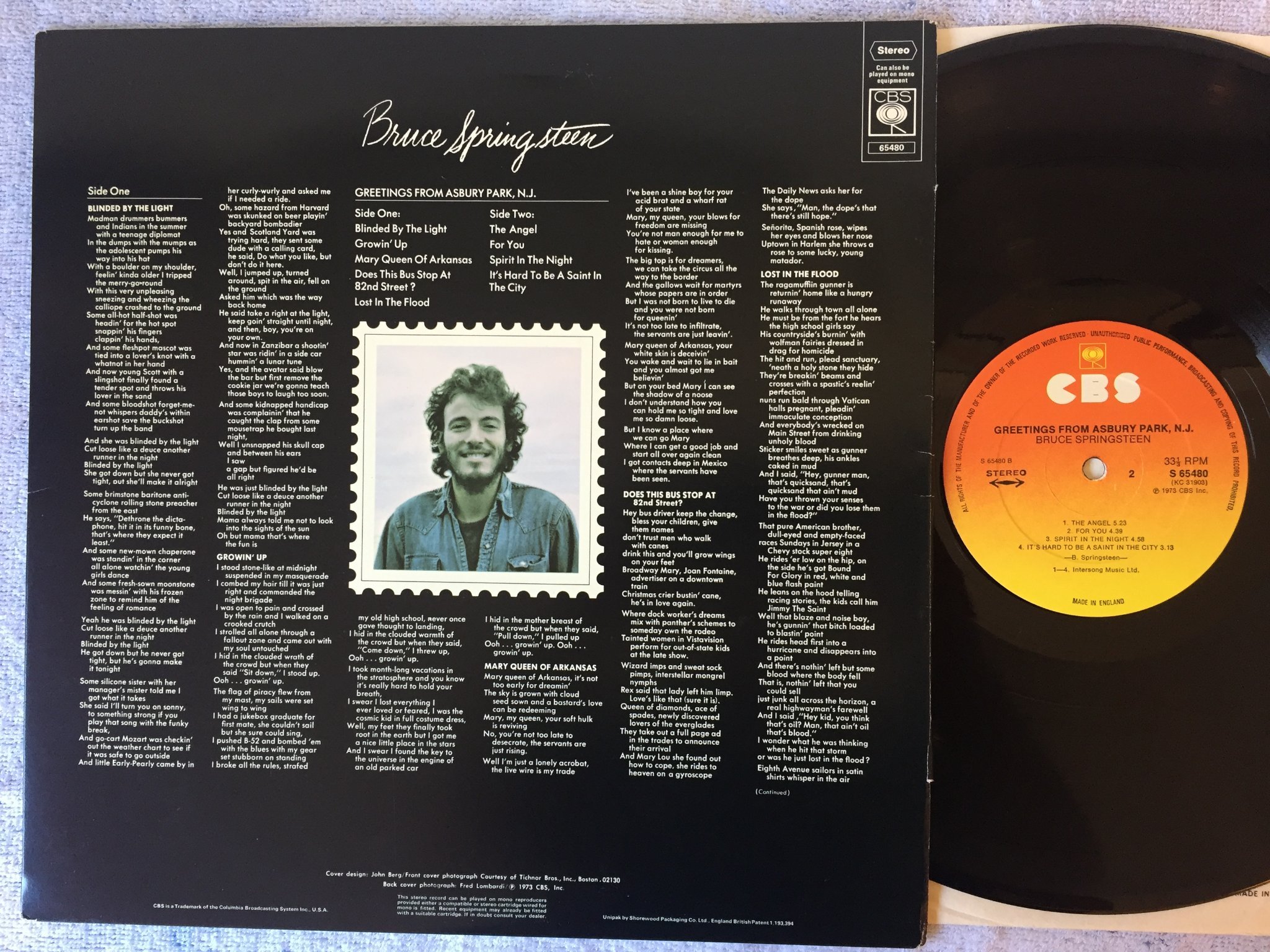 Omslagsbild för skivan BRUCE SPRINGSTEEN greetings from Asbury Park NJ LP UK CBS S 65480