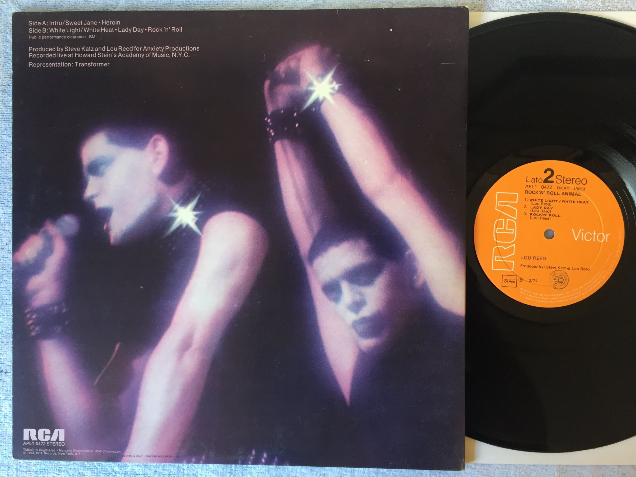 Omslagsbild för skivan LOU REED rock n roll animal LP Italy RCA APL1 0472