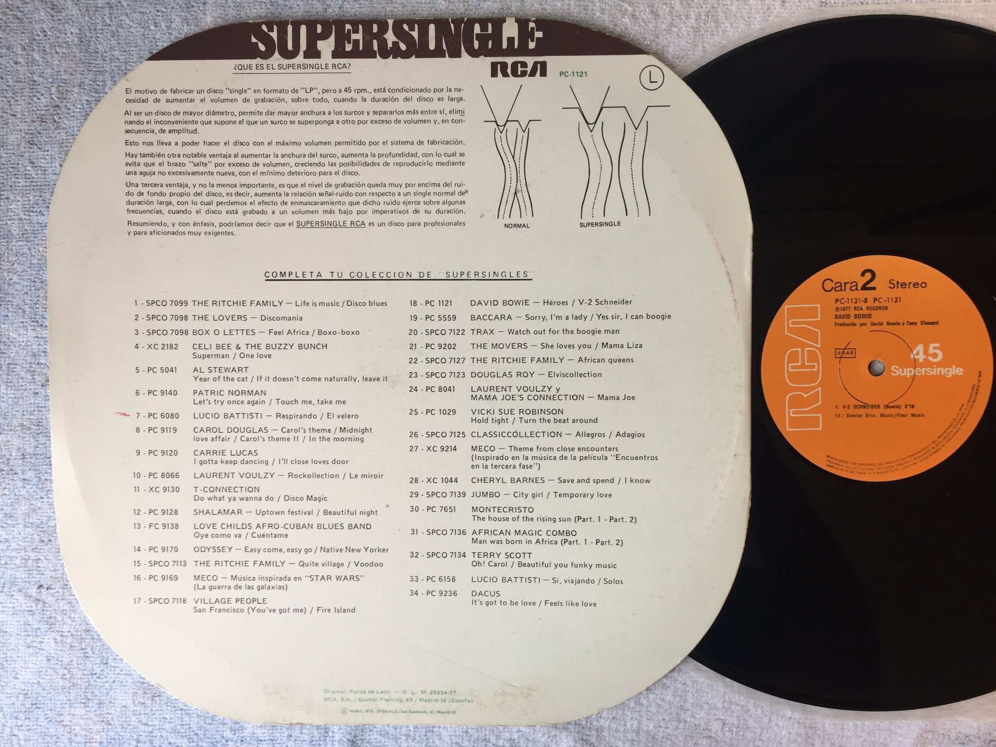 Omslagsbild för skivan DAVID BOWIE heroes 12"single Spain RCA PC-1121  