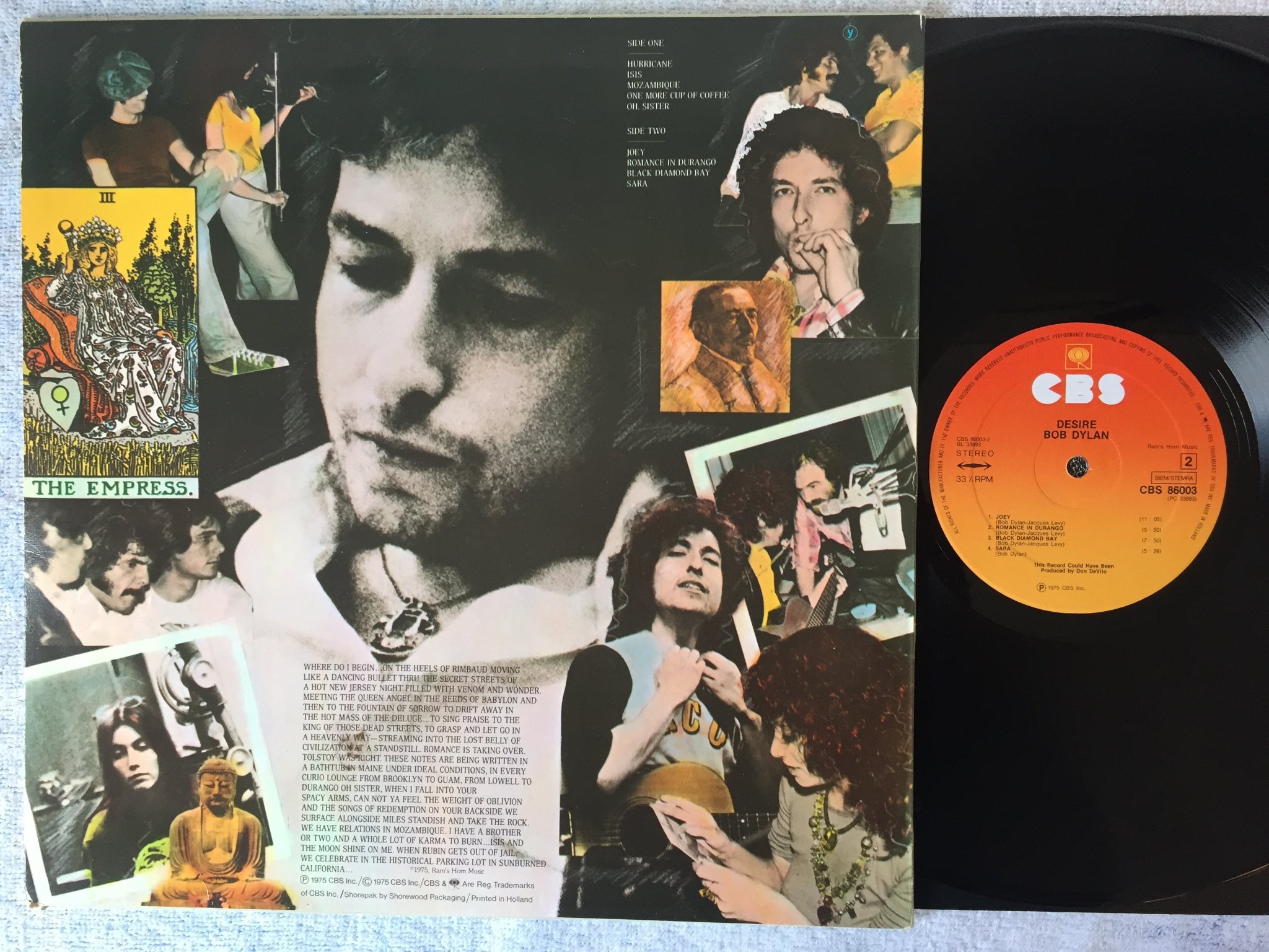 Omslagsbild för skivan BOB DYLAN desire LP -75 Hol CBS 86003 "one more cup of coffee"