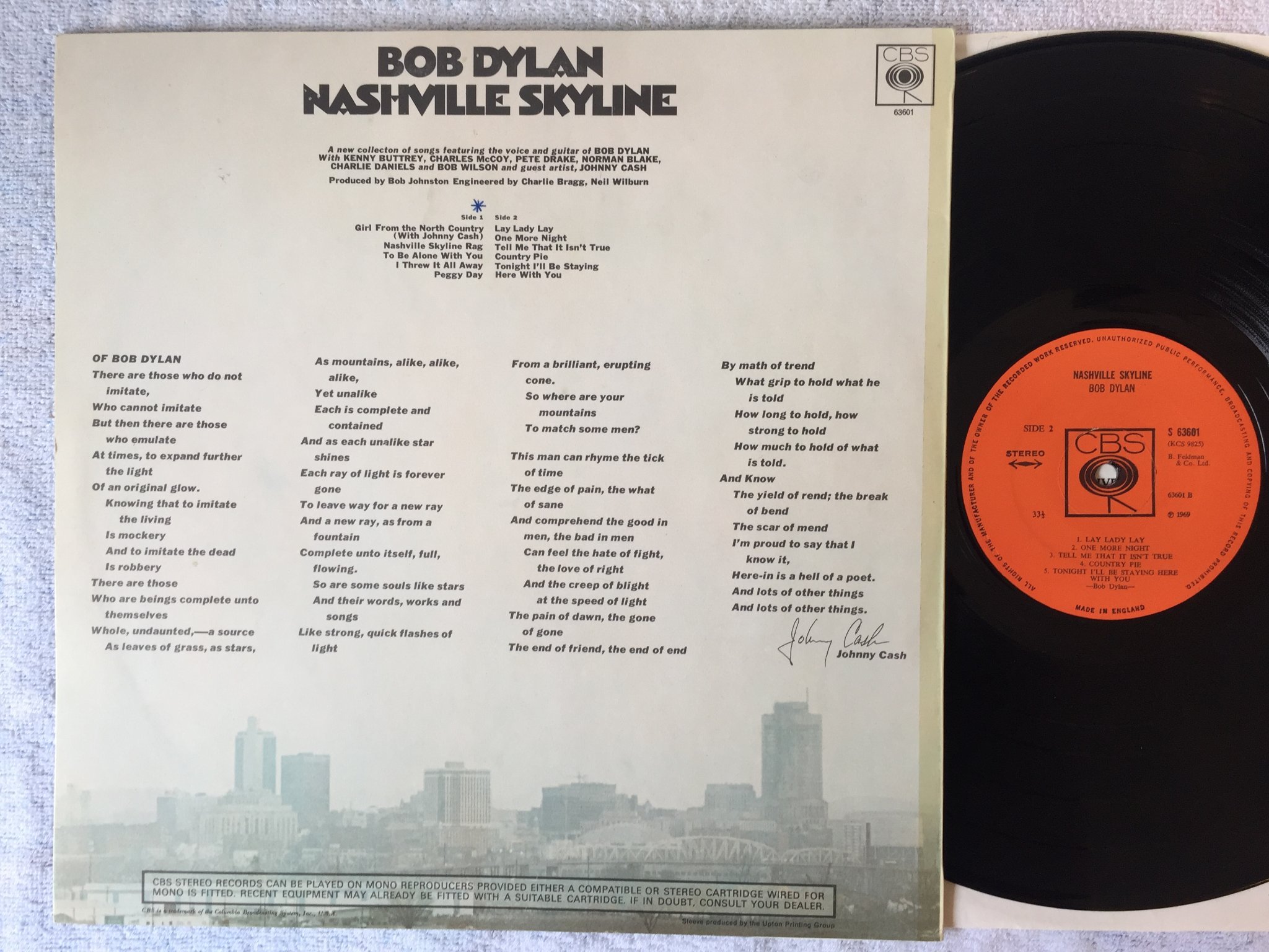 Omslagsbild för skivan BOB DYLAN Nashville Skyline LP UK CBS S 63601
