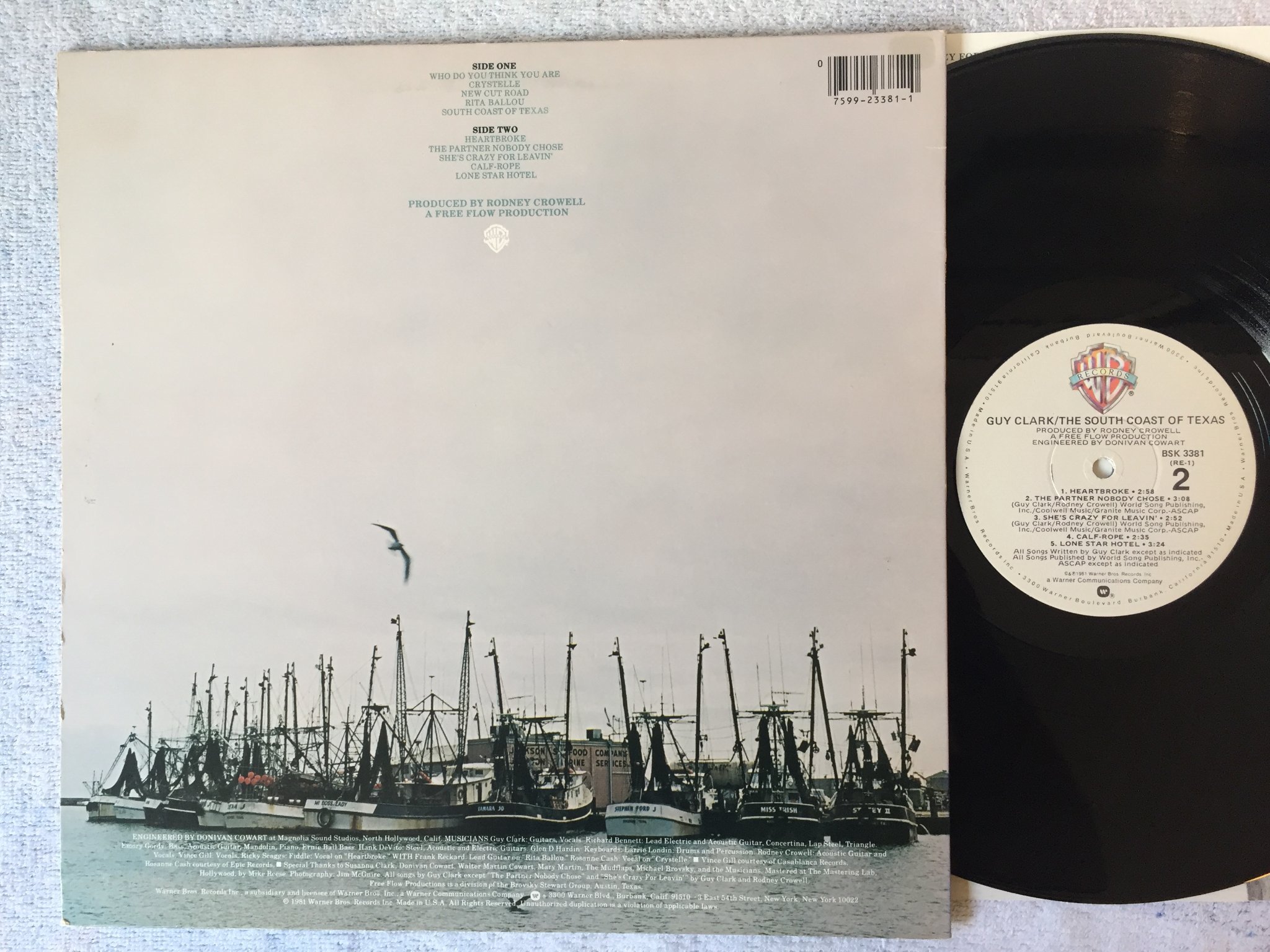 Omslagsbild för skivan GUY CLARK the south coast of Texas LP -81 US WARNER BROS BSK 3381