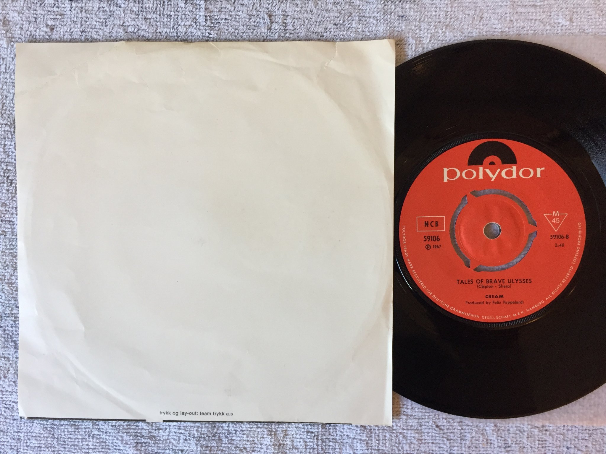 Omslagsbild för skivan CREAM strange brew 7"single -67 POLYDOR 59106