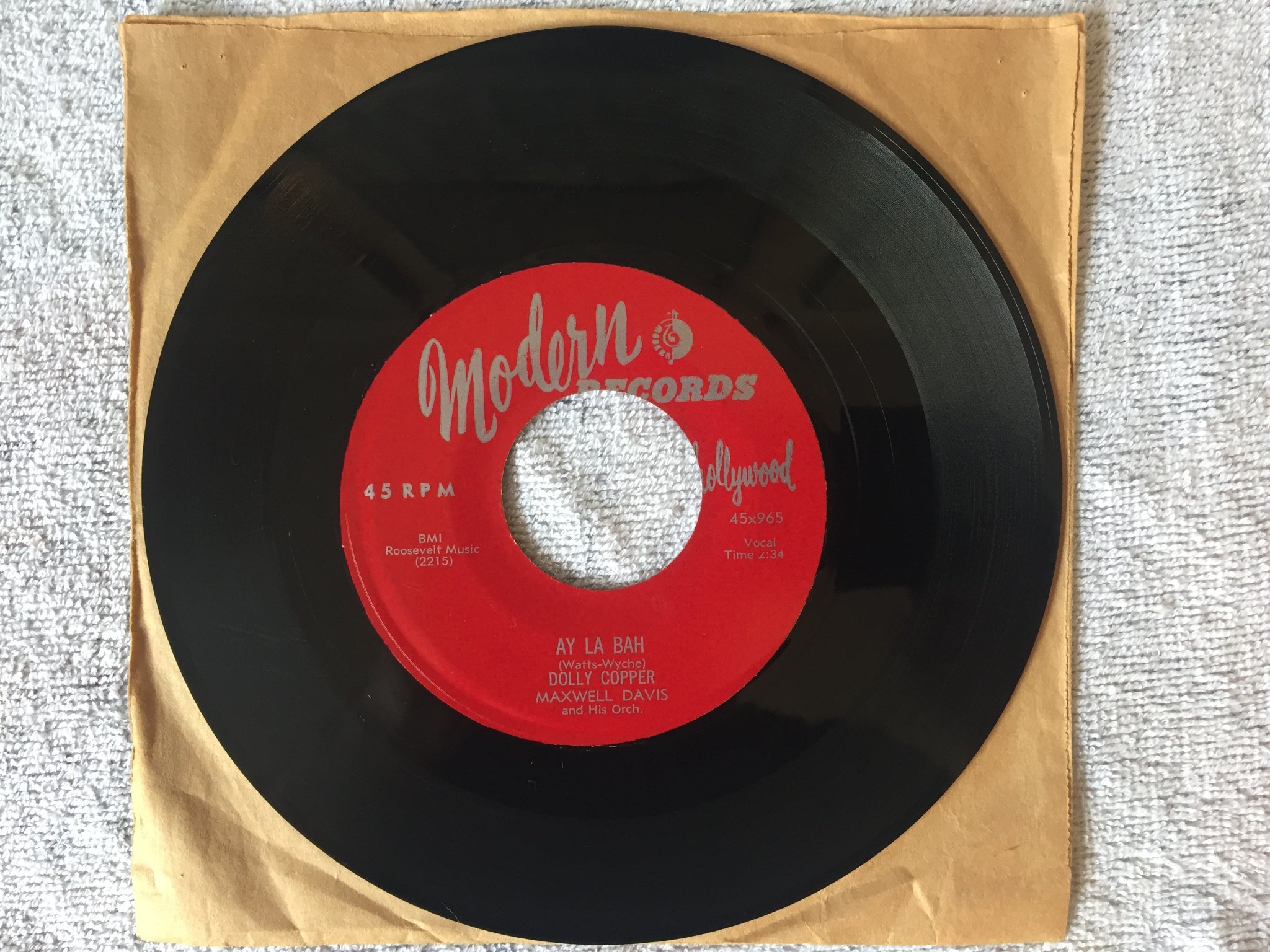 Omslagsbild för skivan DOLLY COOPER & MAXWELL DAVIS ay la bah 7"single US MODERN r&b soul RARE!!!